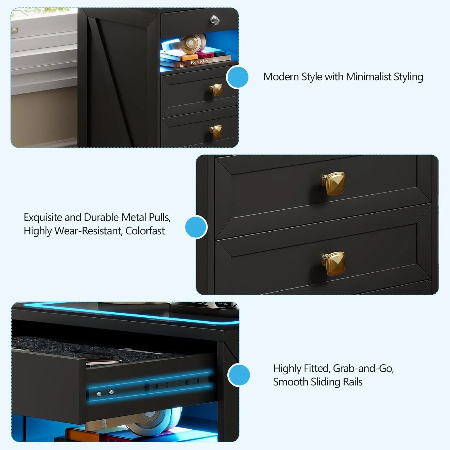 Night Stand Set 2 with Gun Drawer for Livingroom, Modern Nightstand with Wireless Charging Station for Bedroom, Customized