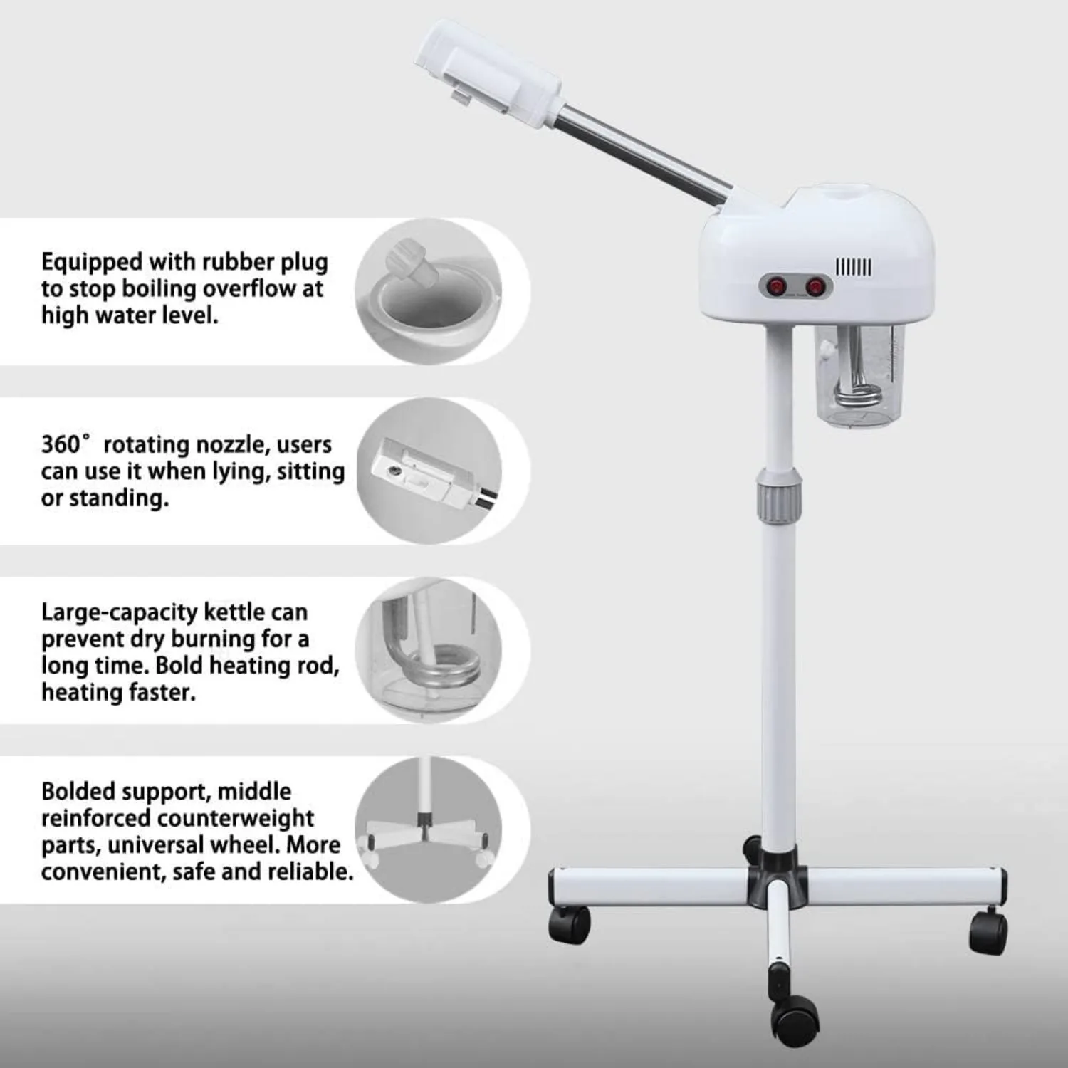 Professional Facial Steamer, Pedicure Steamer Machine with Water Tank and Wheel, Floor Standing Skin Care Equipment for Barber S