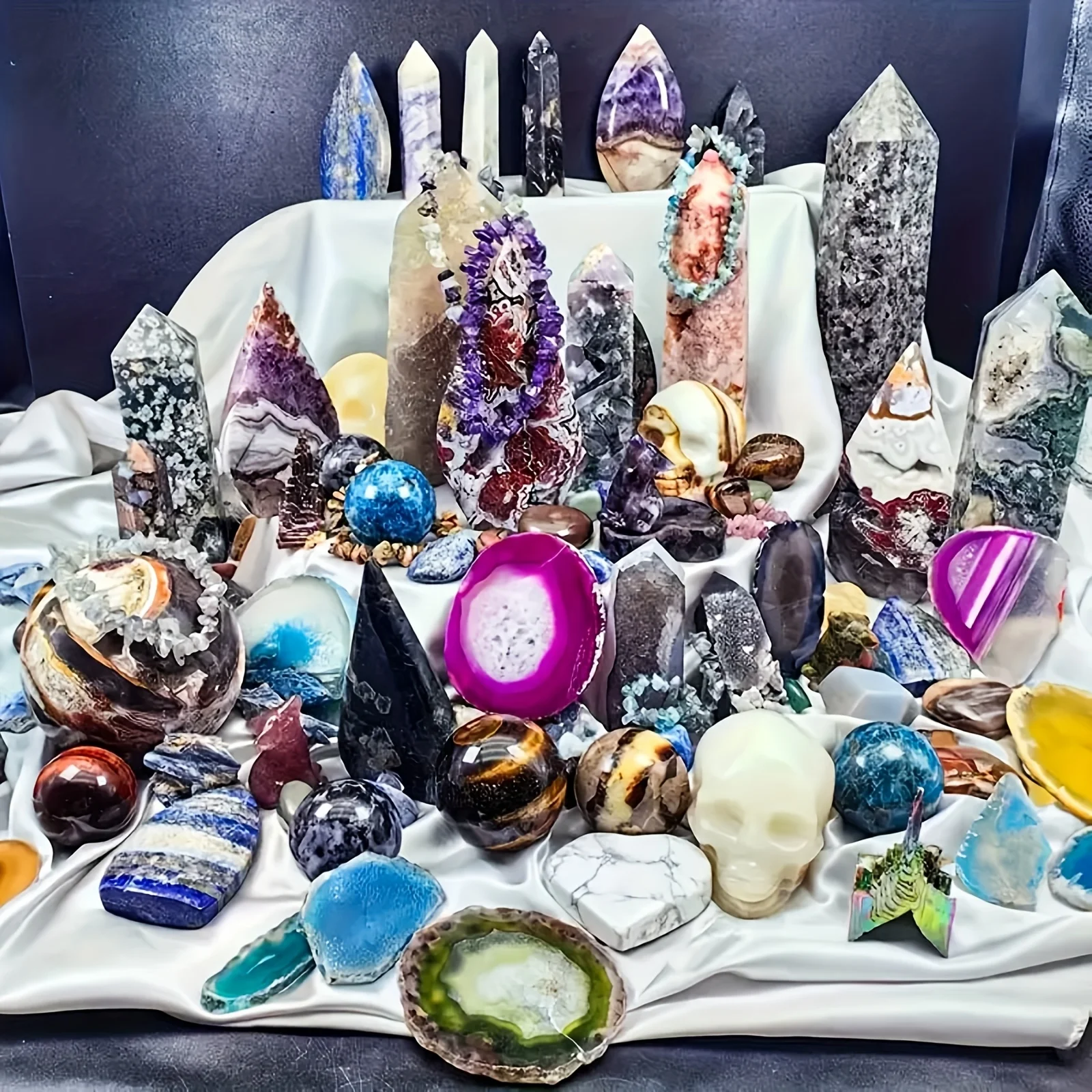 Open your own unique crystals! 4lb-6lb Crystal Gift Box-Mixed Raw Stone, Tower, Sphere, Carving , Bracelet Ring, Home Decoration