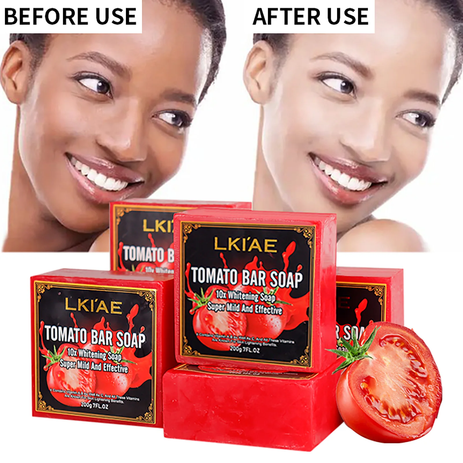 AILKE Organic Tomato Soap Bar, Lightening Skin, Deeply Clean, Exfoliate, Remove Dark Spots, Moisturizing, For Face, Body, 200g