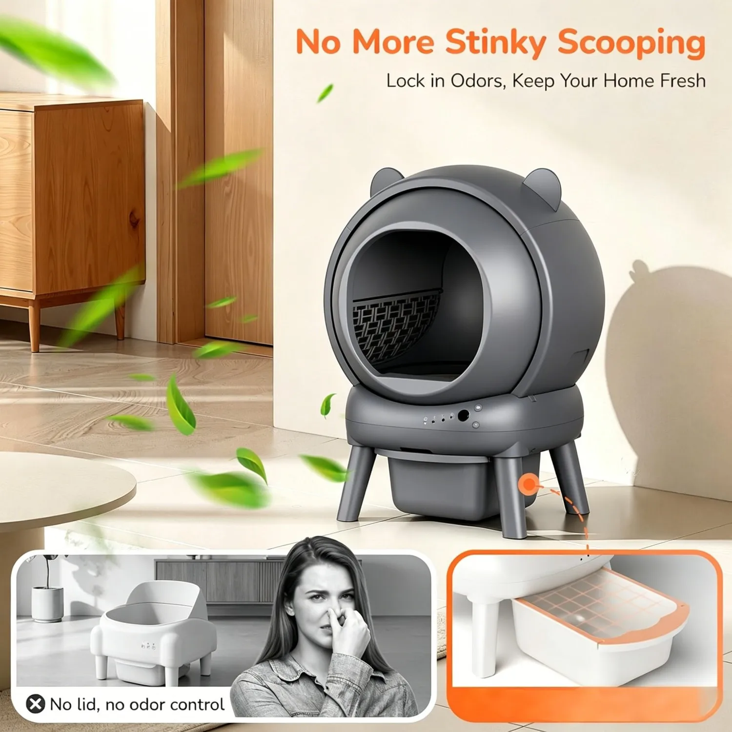 Cumrige Automatic Self Cleaning Cat Litter Box with Smart App Control, Safety Sensors for Multiple Cats Household , Odor Control & Quiet Operation - Gray