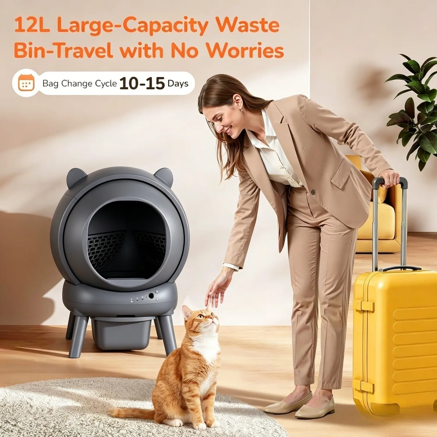 Cumrige Automatic Self Cleaning Cat Litter Box with Smart App Control, Safety Sensors for Multiple Cats Household , Odor Control & Quiet Operation - Gray