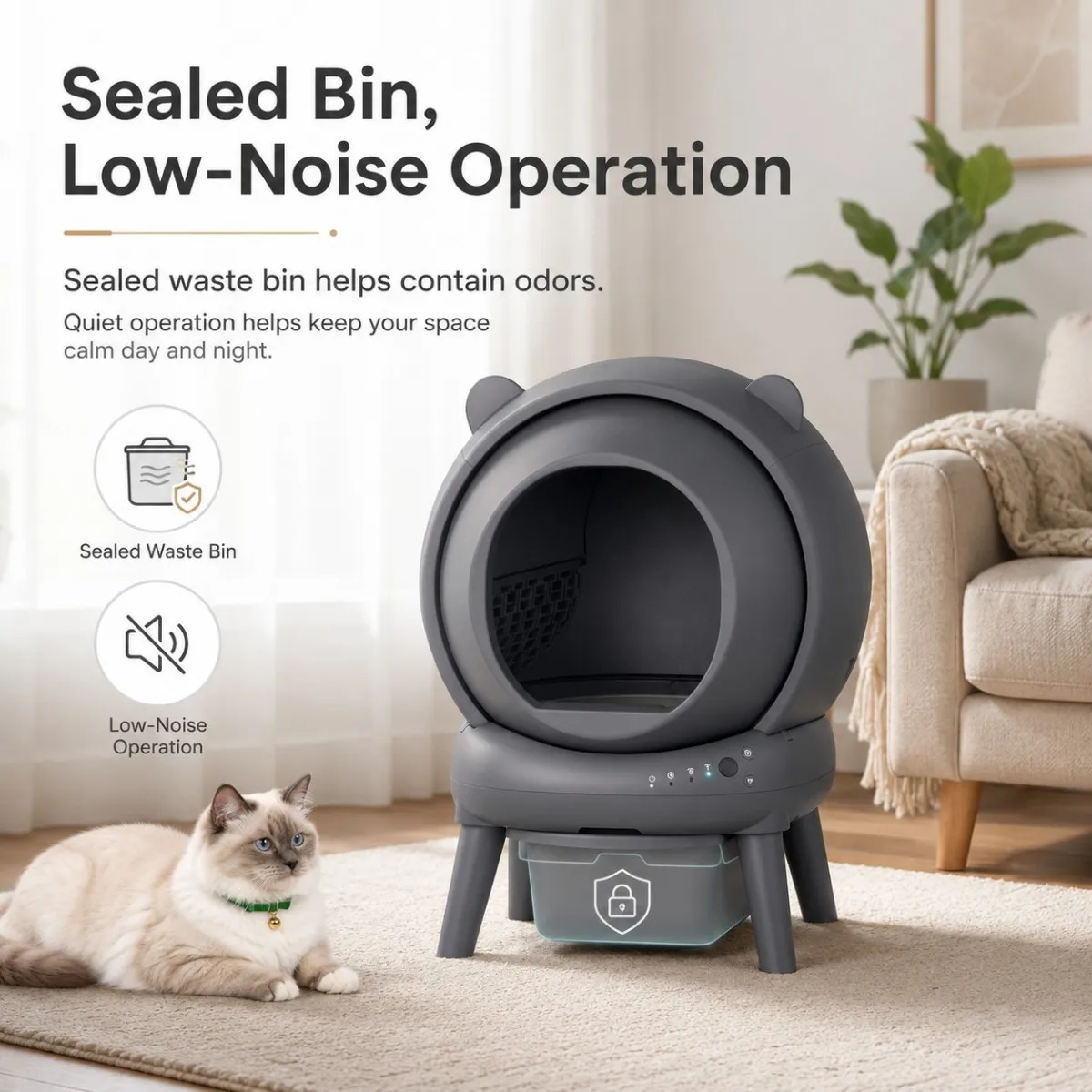 Cumrige Automatic Self Cleaning Cat Litter Box with Smart App Control, Safety Sensors for Multiple Cats Household , Odor Control & Quiet Operation - Gray