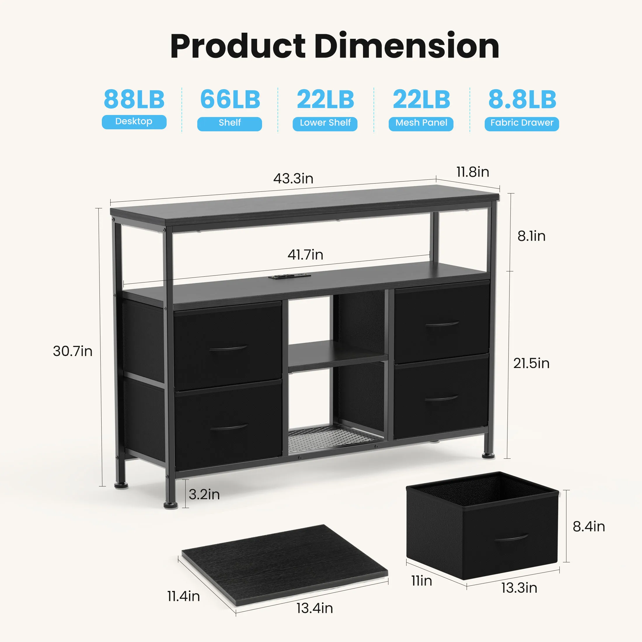 JHK 4 Drawers TV Stand Dresser for Bedroom Entertainment Center with LED Lights and Power Outlets Media Console for 50 Inch TV