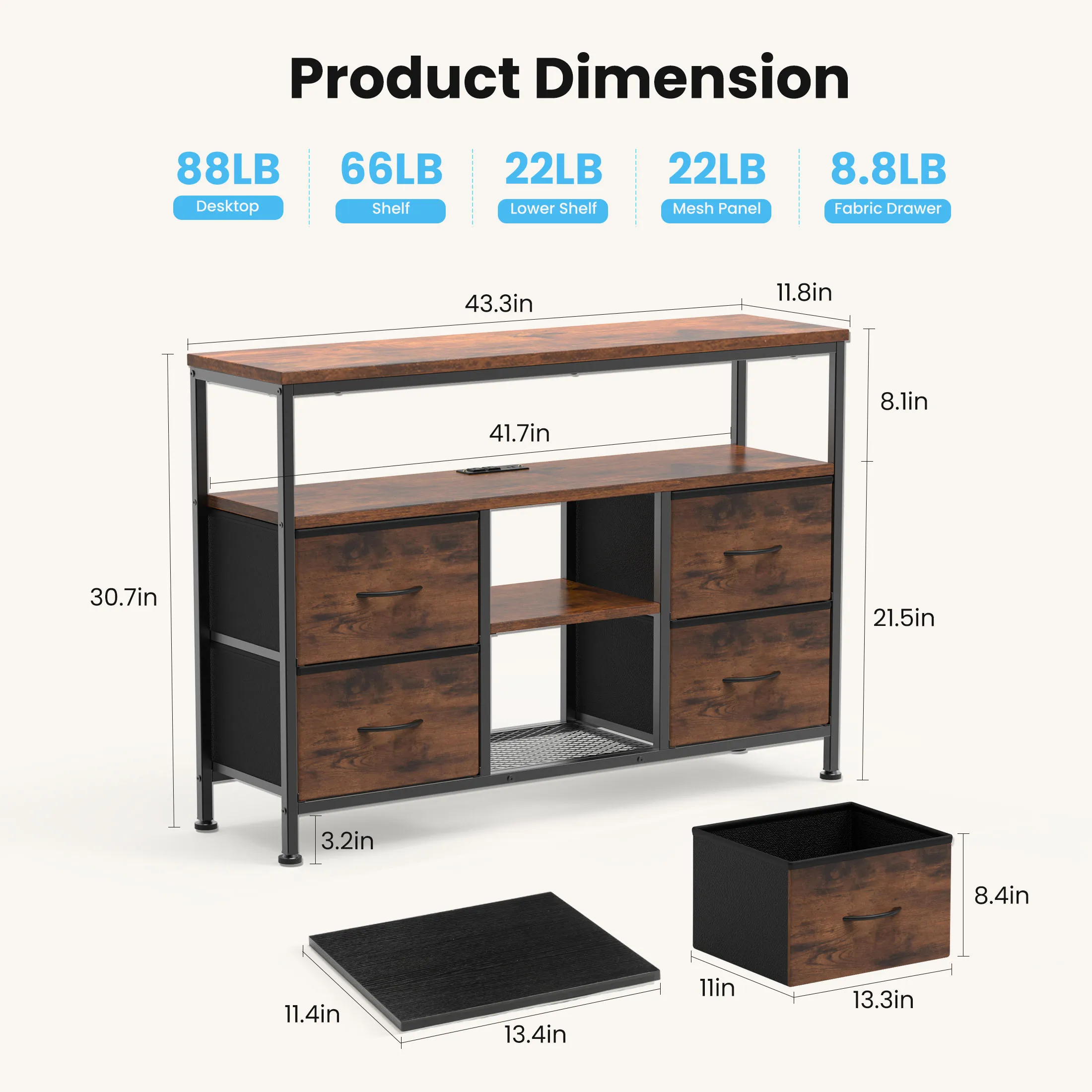JHK 4 Drawers TV Stand Dresser for Bedroom Entertainment Center with LED Lights and Power Outlets Media Console for 50 Inch TV