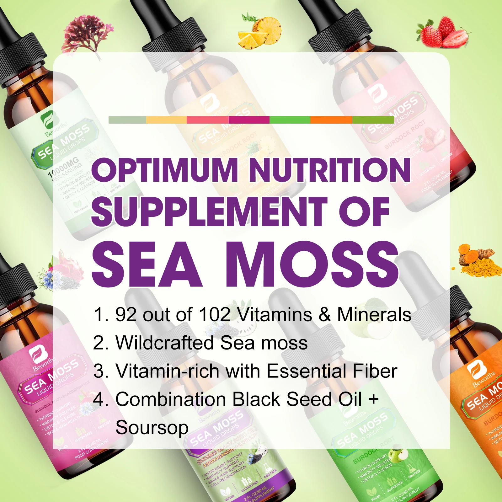 BEWORTHS 60ML Sea Moss Extract Drop Support Immunity and Kidney Health, Promote Digestion and Antioxidation