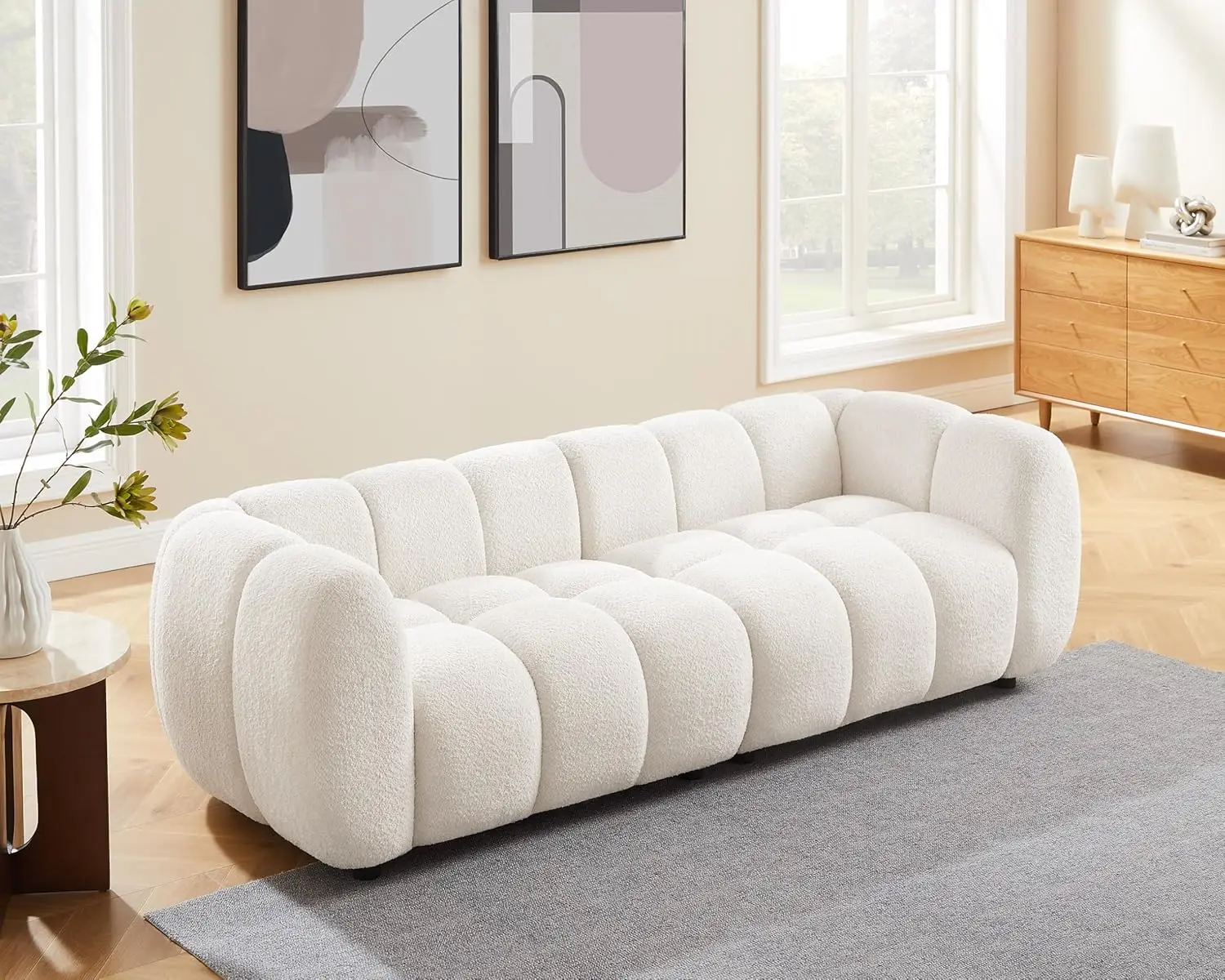 88" Oversized Boucle Fabric Sofa Tufted Deep Seat Couch Living Room Bedroom Apartment 3 Seater,Customized
