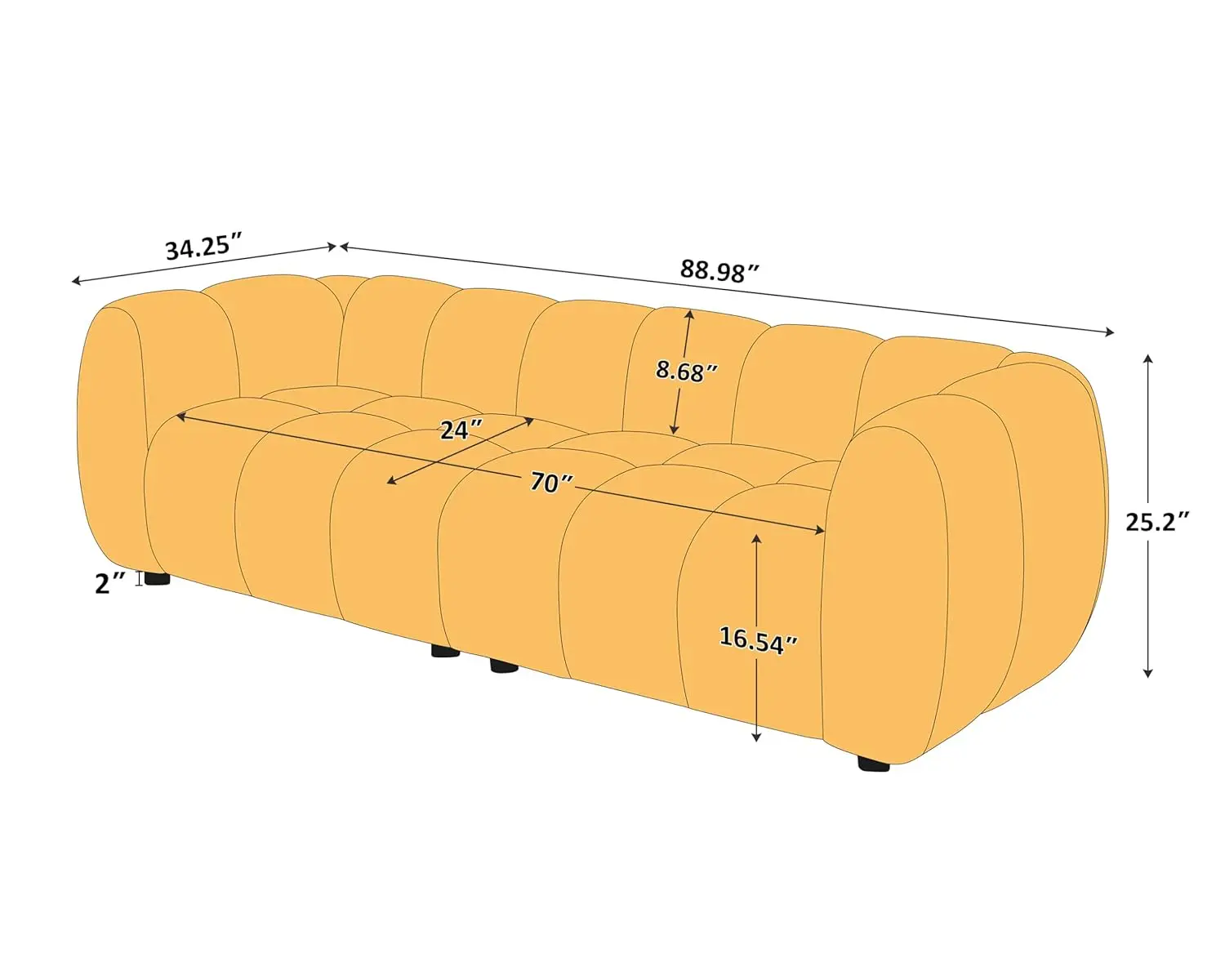 88" Oversized Boucle Fabric Sofa Tufted Deep Seat Couch Living Room Bedroom Apartment 3 Seater,Customized