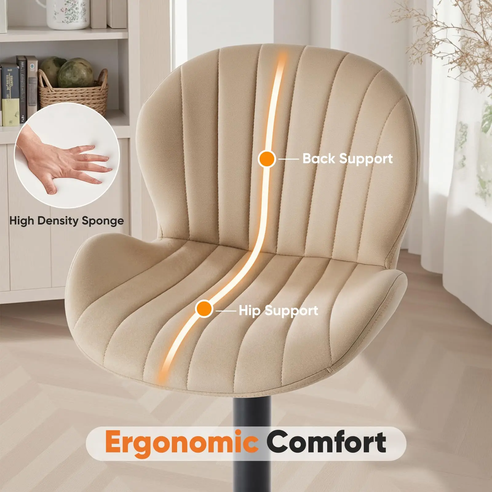 JHK Ergonomic Modern 360° Swivel Dining Chairs Set of 2 Adjustable Fabric Upholstered Kitchen Chairs with For Kitchen Island