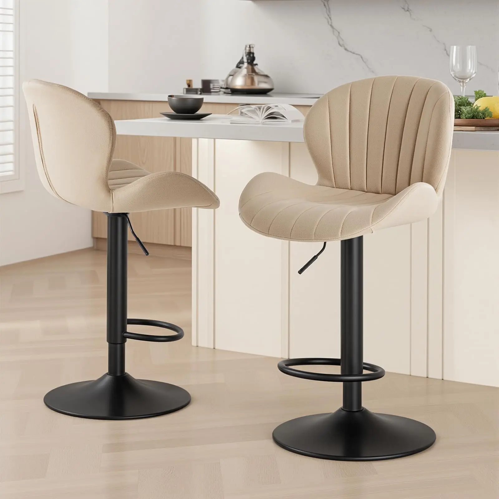 JHK Ergonomic Modern 360° Swivel Dining Chairs Set of 2 Adjustable Fabric Upholstered Kitchen Chairs with For Kitchen Island