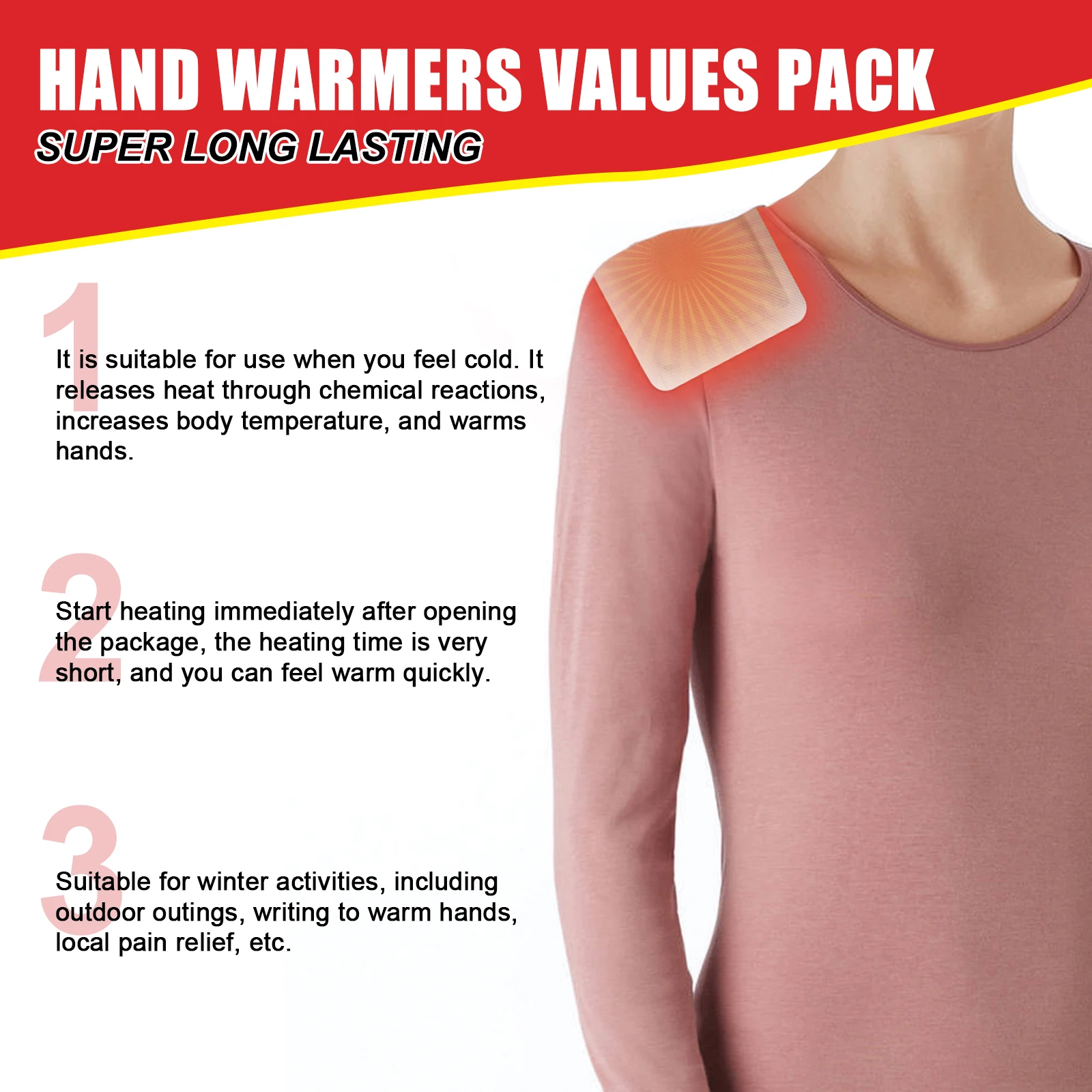 Body Warmers 20 Pack Adhesive Heat Patches Up to 10 Hours Long Lasting Warmth Large 15x12cm for Back Pain Relief Cold Camping
