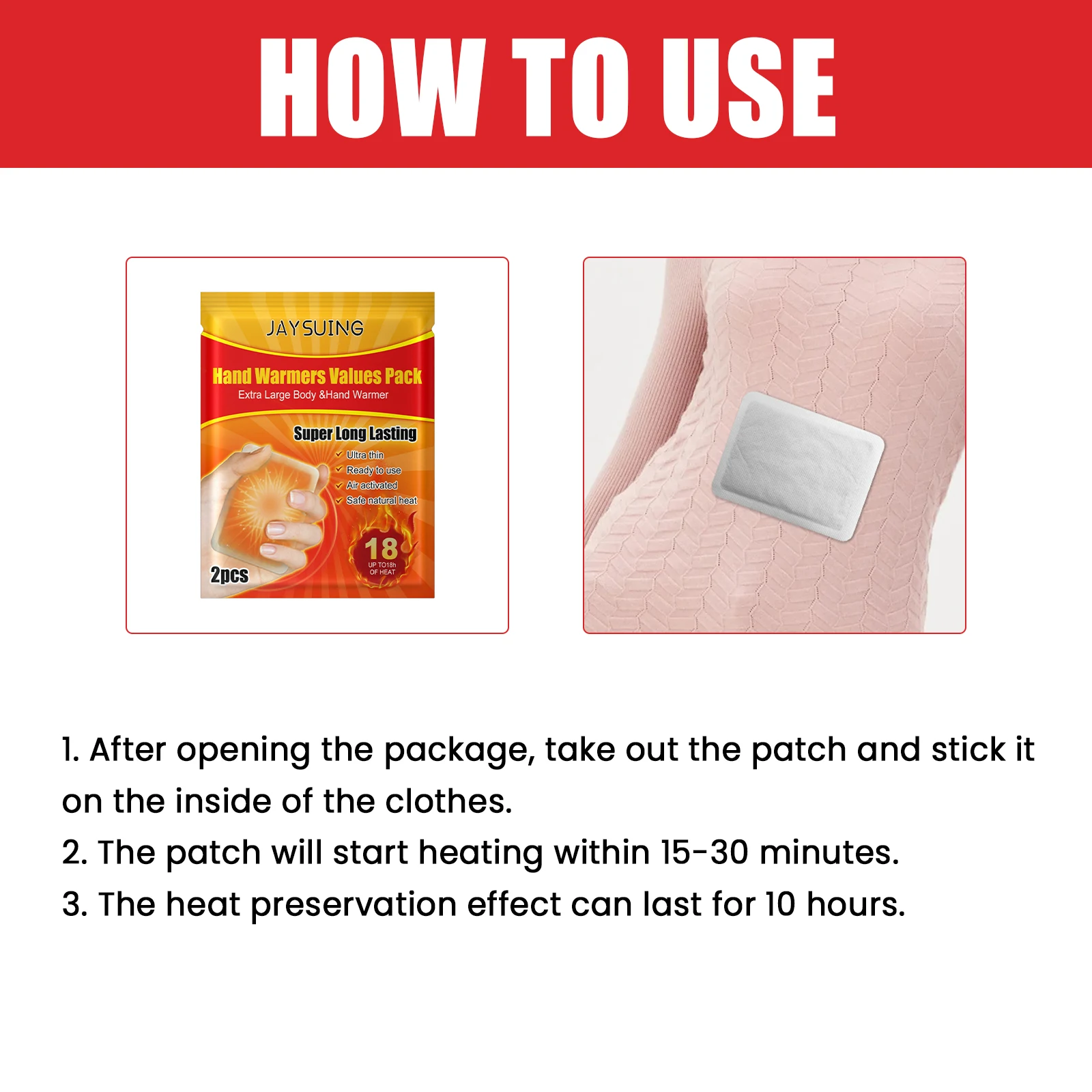 Body Warmers 20 Pack Adhesive Heat Patches Up to 10 Hours Long Lasting Warmth Large 15x12cm for Back Pain Relief Cold Camping