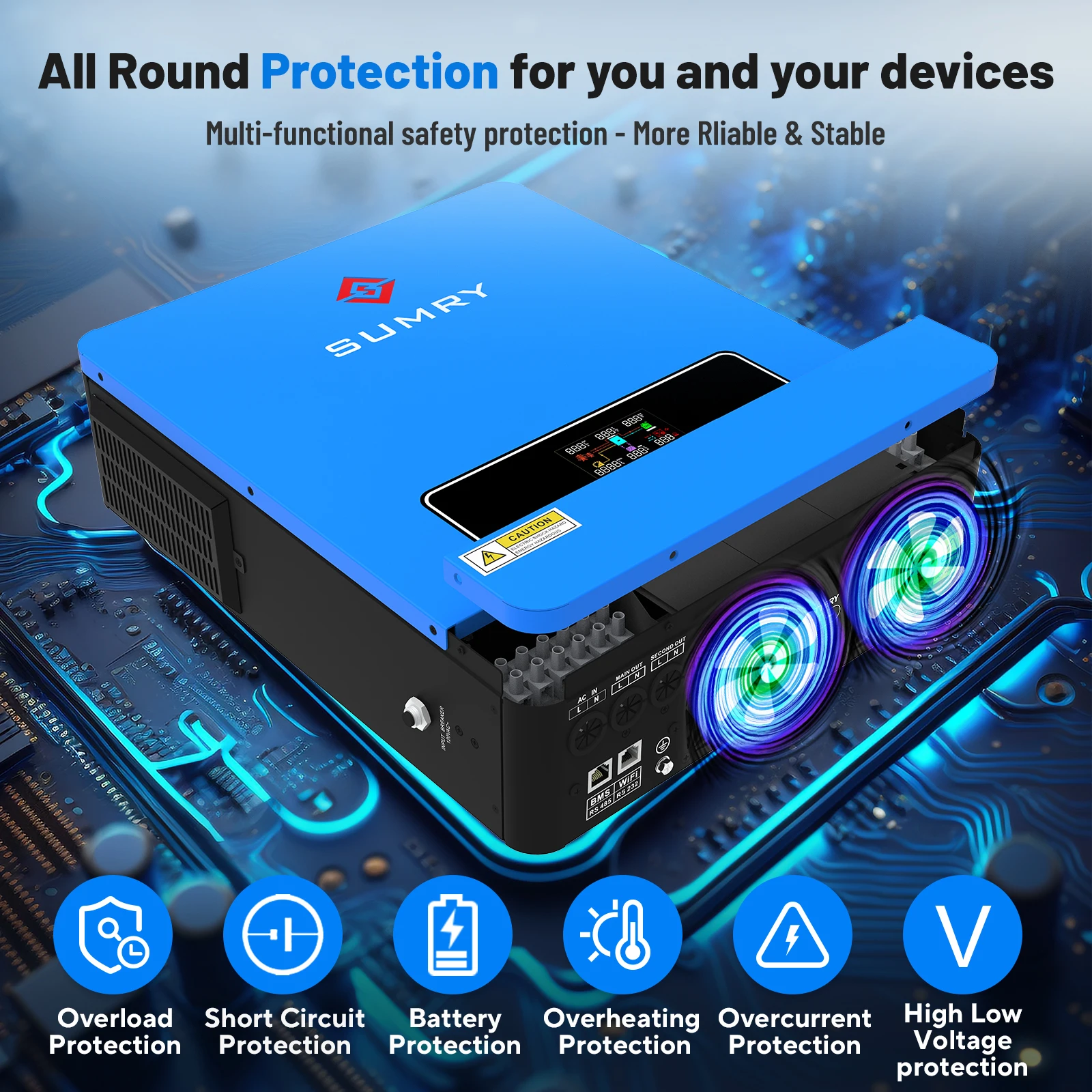 SUMRY 3600w Hybrid Pure Sine Wave Inverter 24v Dual Output 120v Solar Inverter 50/60hz Short-circuit Protection