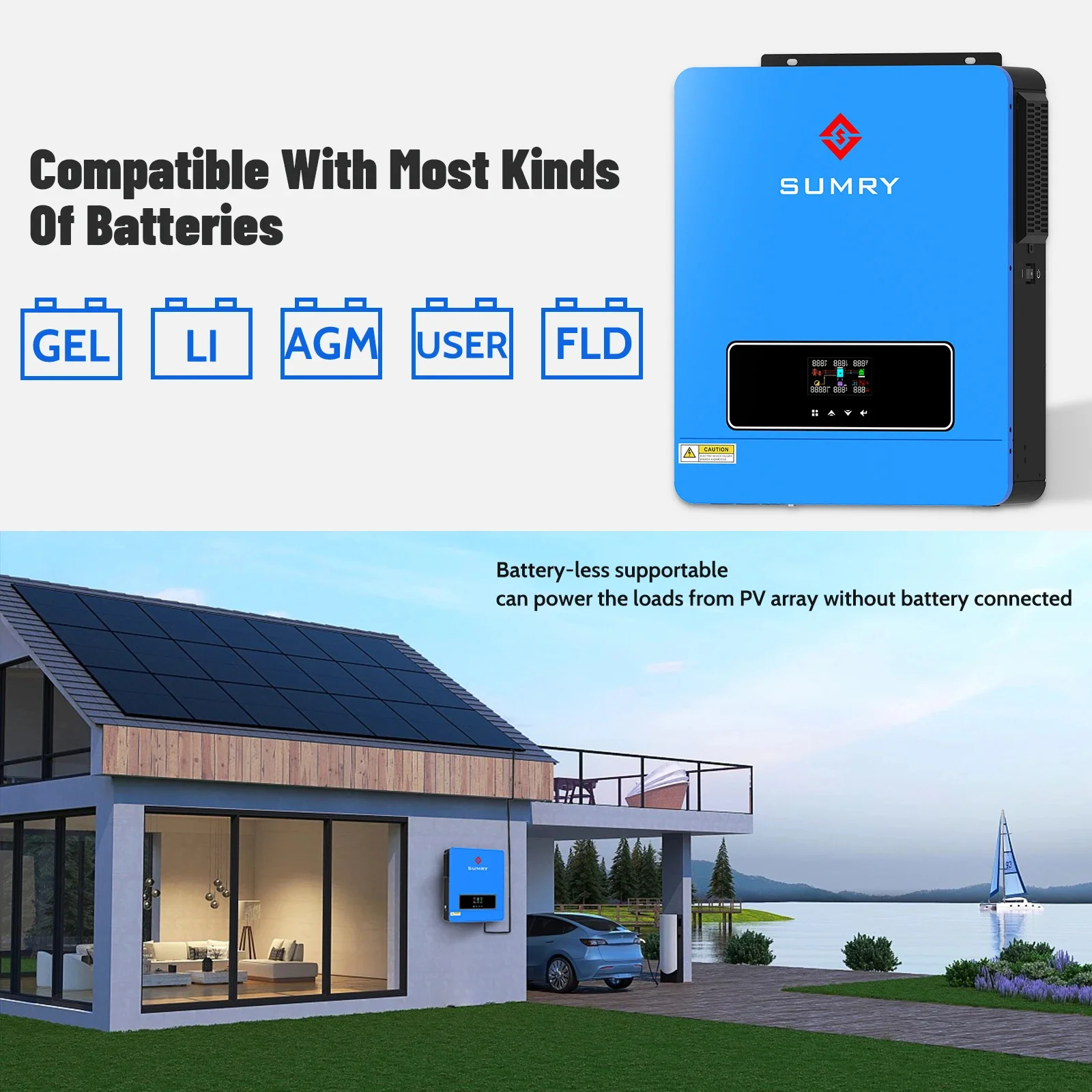 SUMRY 3600w Hybrid Pure Sine Wave Inverter 24v Dual Output 120v Solar Inverter 50/60hz Short-circuit Protection
