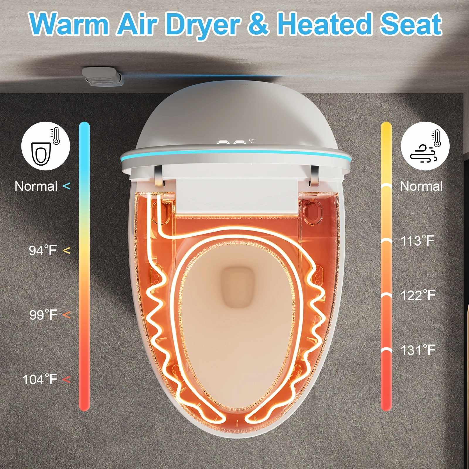 Smart Bidet Toilet Auto Open Lid Seat, Instant Heat, Warm Dryer, RGB Light, Female Rear Wash, Remote & Foot Flush