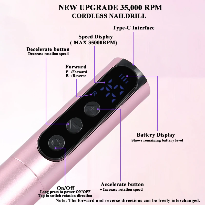 Wireless 35000RPM Nail Drill Pen USB Nail Files Sander Pen Rechargeable Nail Drill Machine Portable Manicure Drill Salon Tool