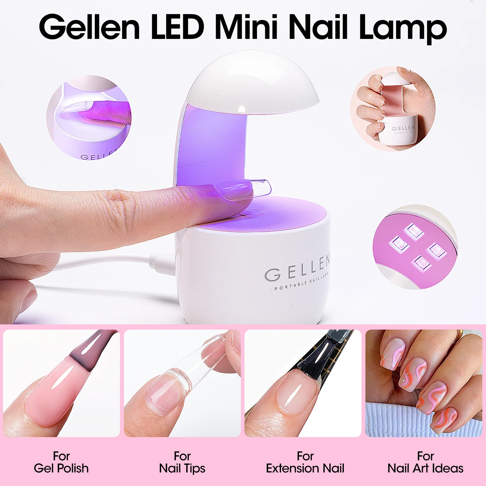 GELLEN Gel Nail Kit Press On Nails French Tip UV Lamp Solid Glue Gel Charms Pink Short Square Manicure Extension Set DIY Tools