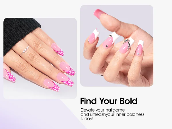 GELLEN Gel Nail Kit Press On Nails French Tip UV Lamp Solid Glue Gel Charms Pink Short Square Manicure Extension Set DIY Tools