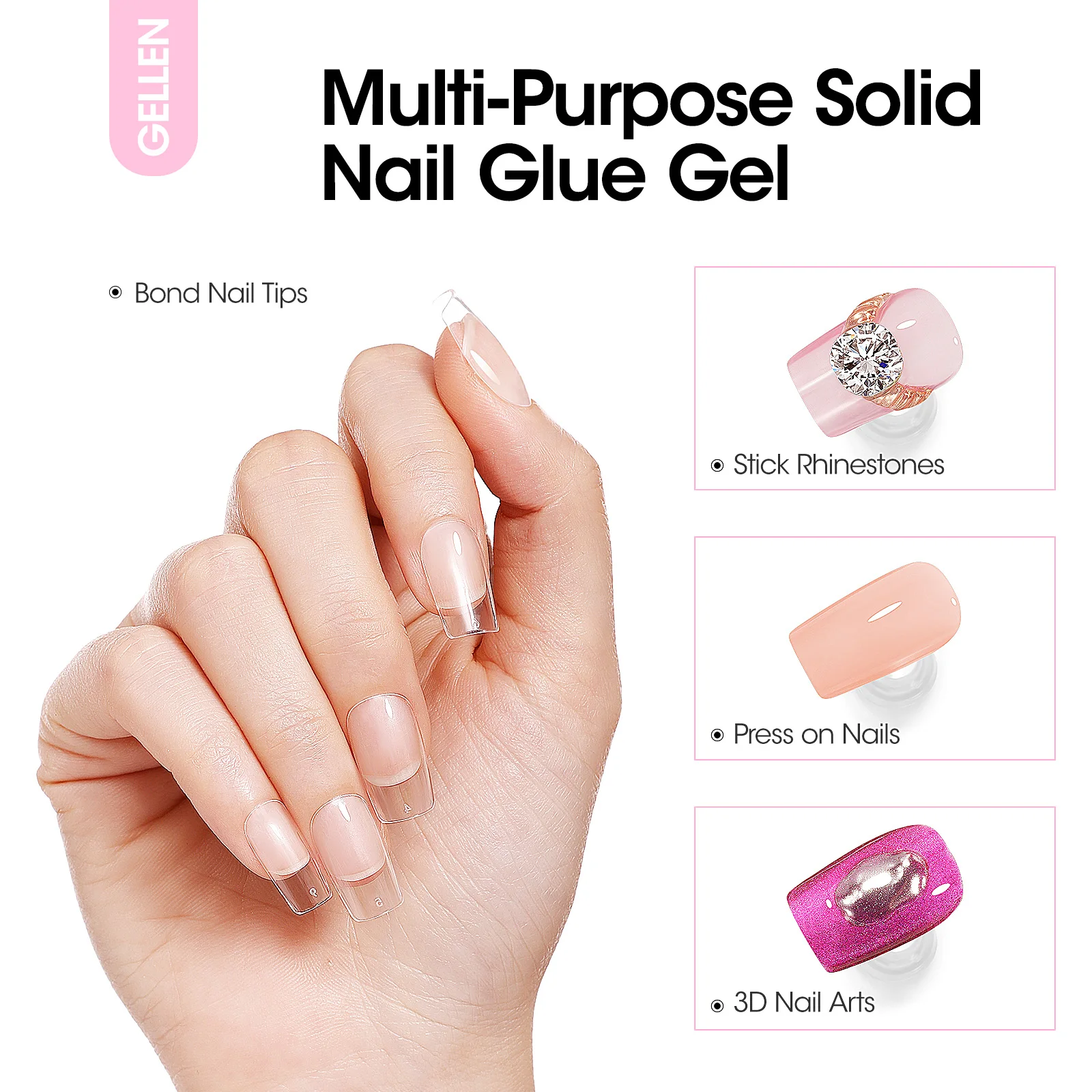 GELLEN Gel Nail Kit Press On Nails French Tip UV Lamp Solid Glue Gel Charms Pink Short Square Manicure Extension Set DIY Tools