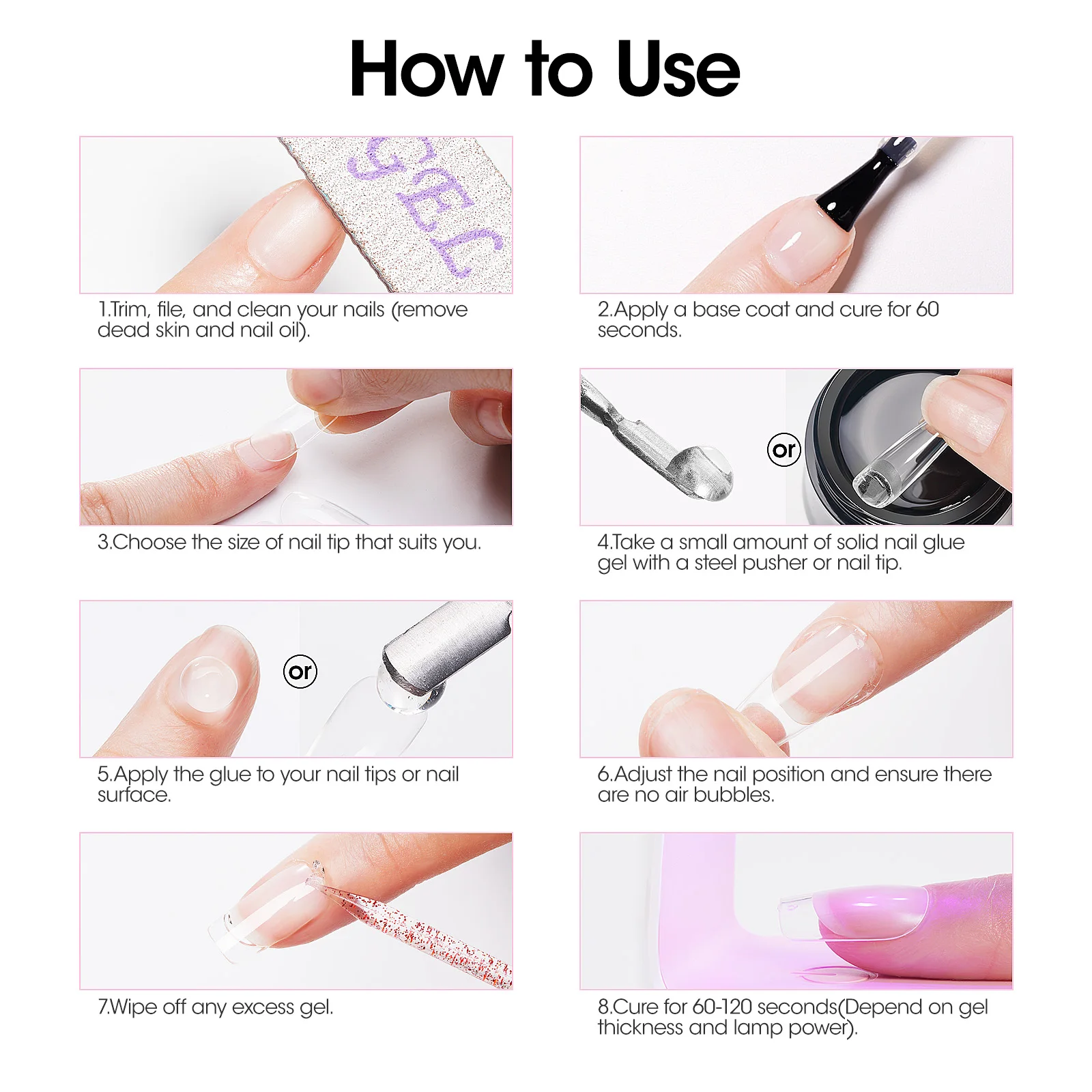 GELLEN Gel Nail Kit Press On Nails French Tip UV Lamp Solid Glue Gel Charms Pink Short Square Manicure Extension Set DIY Tools