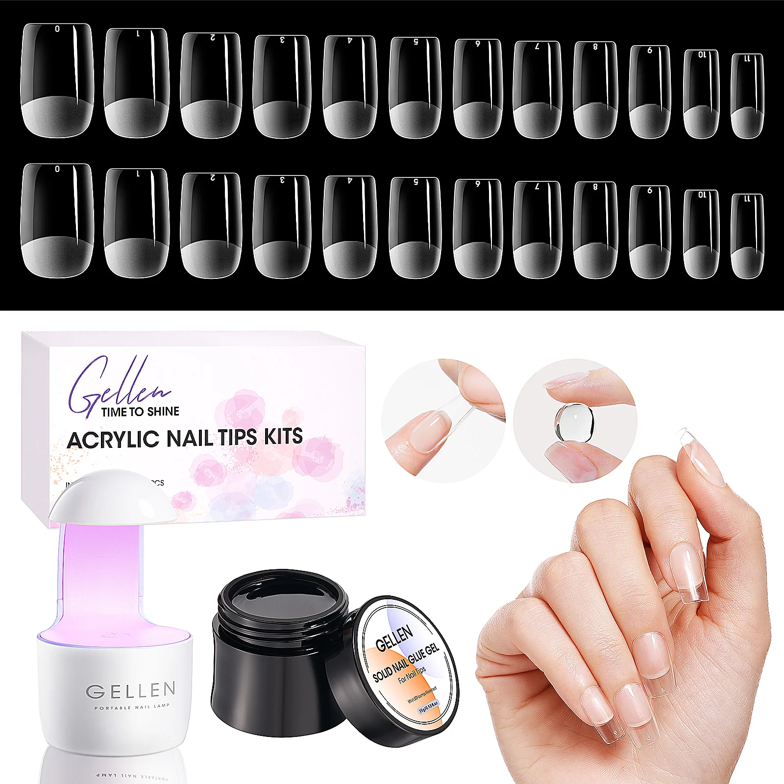 GELLEN Gel Nail Kit Press On Nails French Tip UV Lamp Solid Glue Gel Charms Pink Short Square Manicure Extension Set DIY Tools