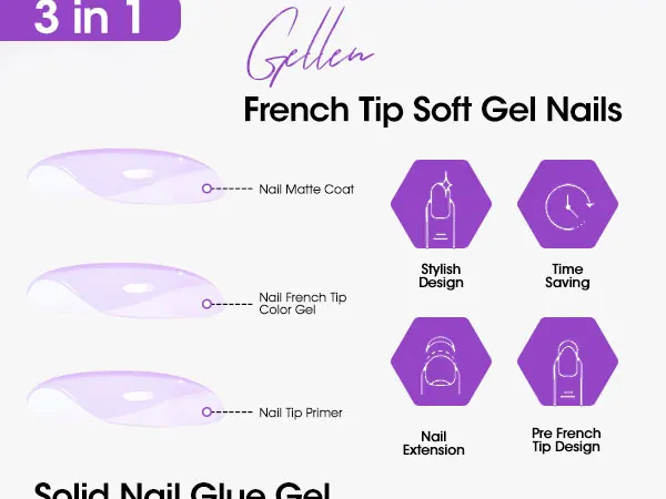 GELLEN Gel Nail Kit Press On Nails French Tip UV Lamp Solid Glue Gel Charms Pink Short Square Manicure Extension Set DIY Tools
