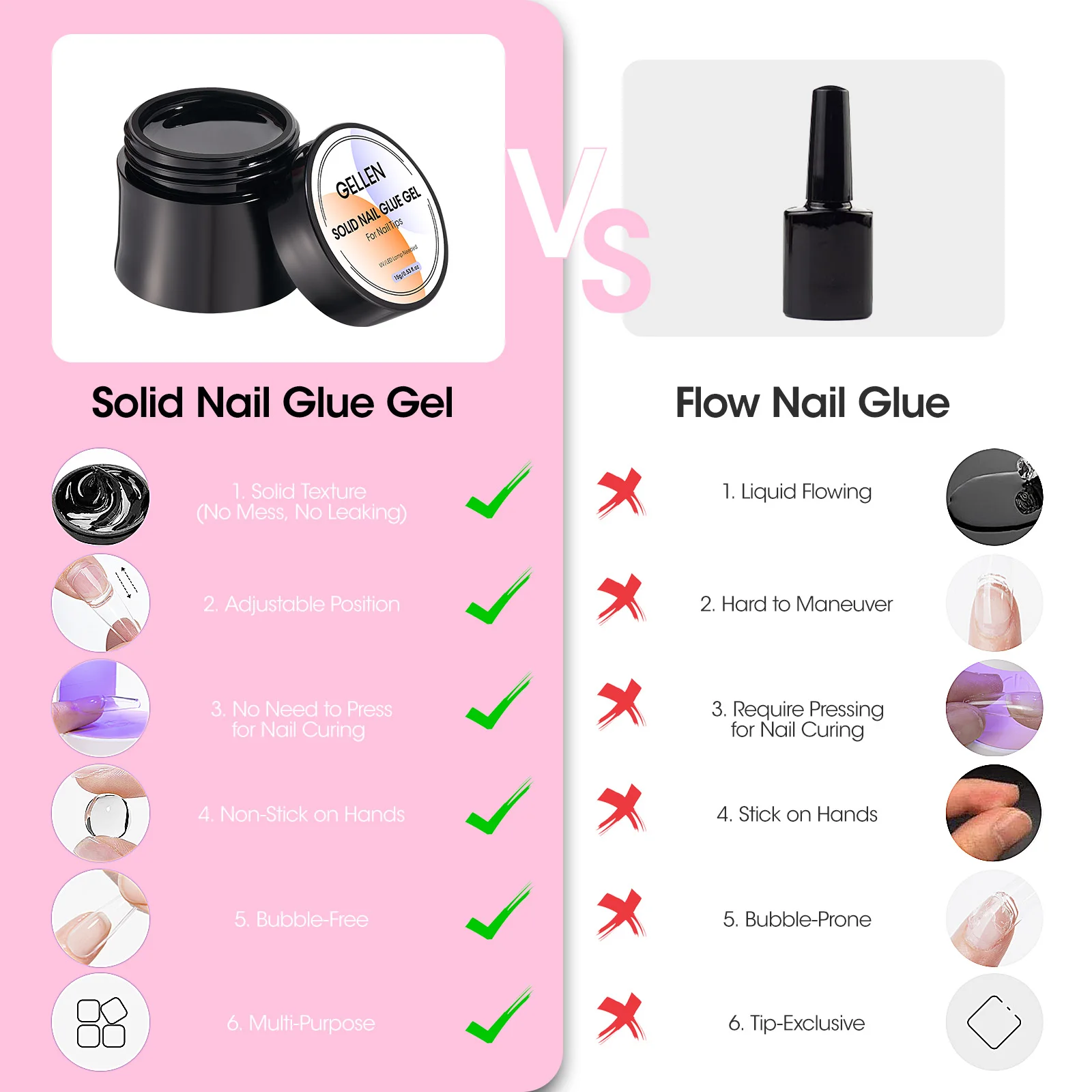 GELLEN Gel Nail Kit Press On Nails French Tip UV Lamp Solid Glue Gel Charms Pink Short Square Manicure Extension Set DIY Tools