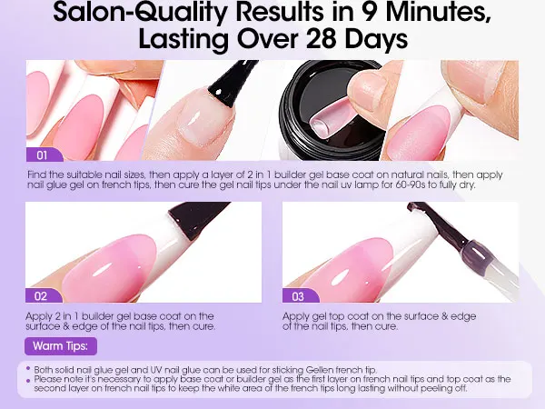 GELLEN Gel Nail Kit Press On Nails French Tip UV Lamp Solid Glue Gel Charms Pink Short Square Manicure Extension Set DIY Tools
