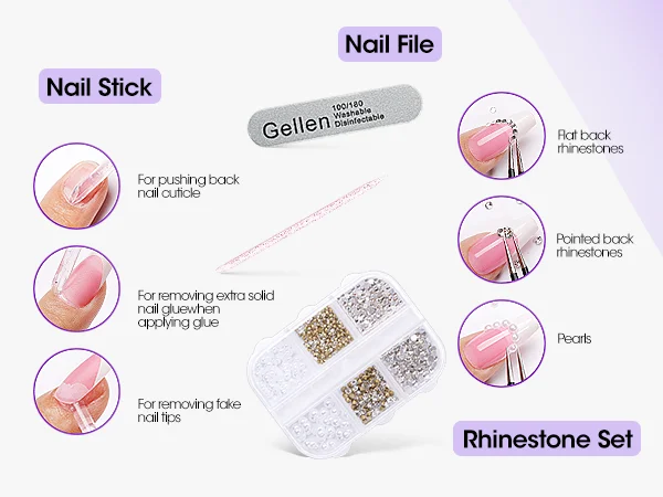 GELLEN Gel Nail Kit Press On Nails French Tip UV Lamp Solid Glue Gel Charms Pink Short Square Manicure Extension Set DIY Tools