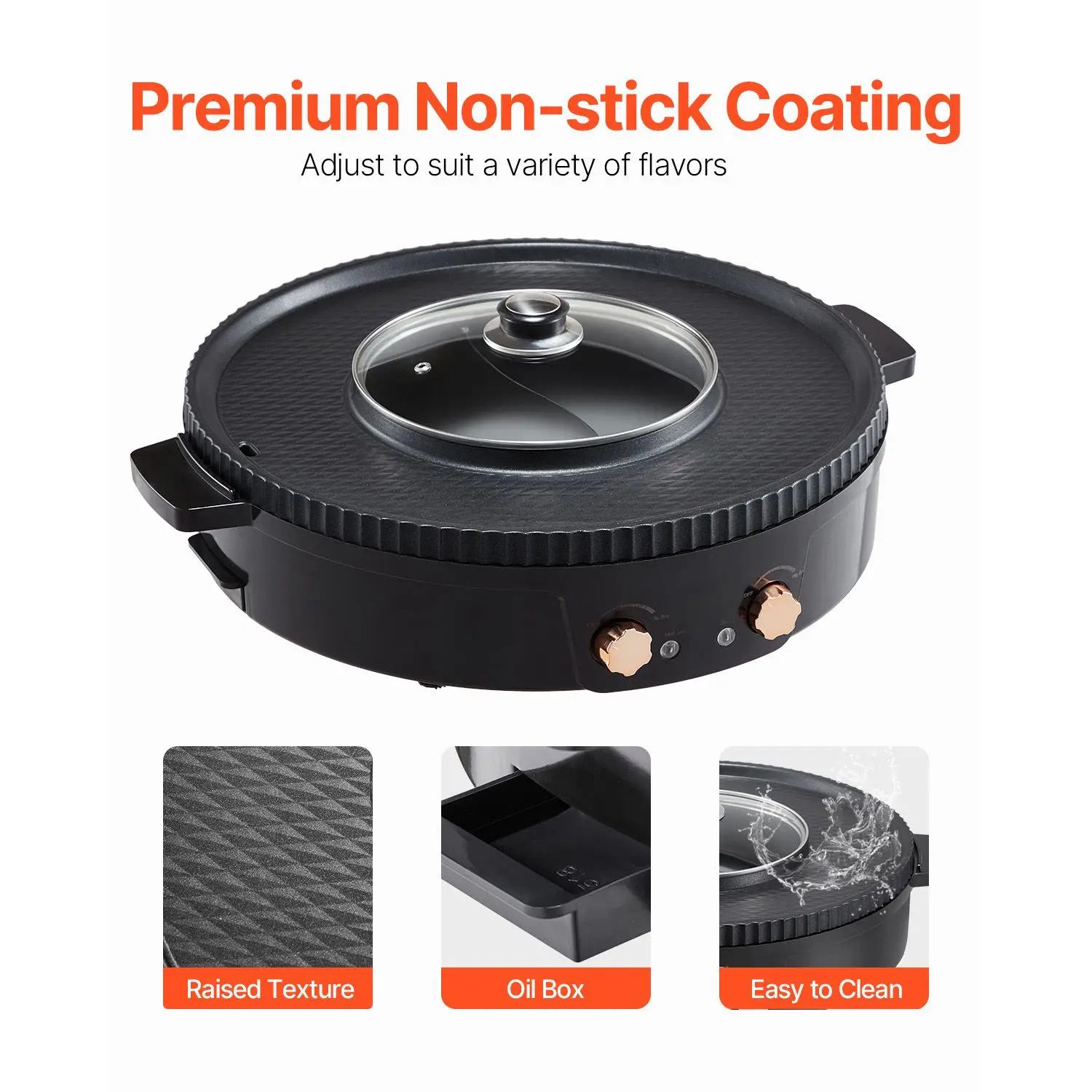 Hot Pot with Grill, 1800W 2-in-1 Electric Smokeless Grill and Hot Pot, Korean BBQ Shabu Shabu Hotpot with Separate Dual Temperature Control, Non-stick Pan, for 2-8 People Family Dining