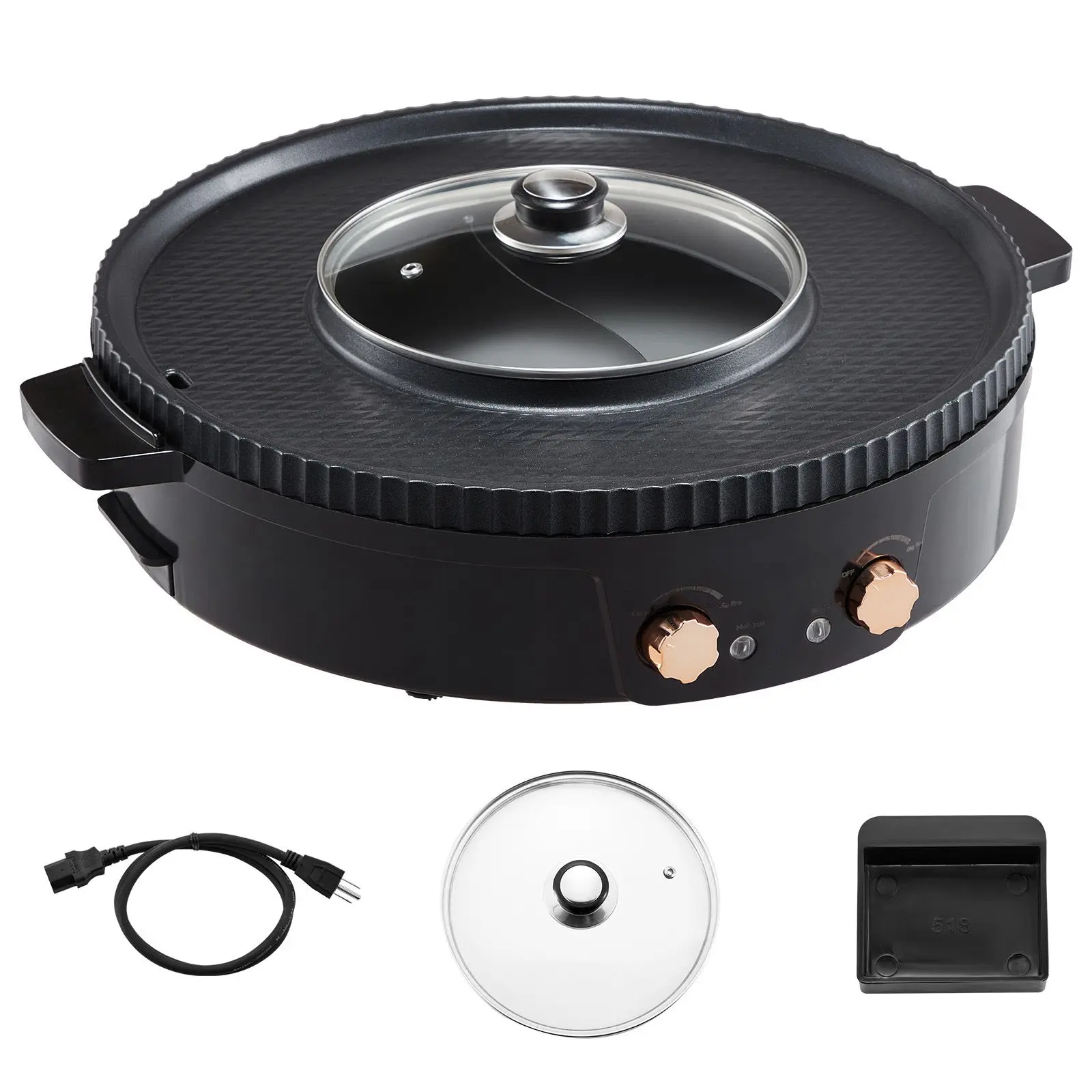 Hot Pot with Grill, 1800W 2-in-1 Electric Smokeless Grill and Hot Pot, Korean BBQ Shabu Shabu Hotpot with Separate Dual Temperature Control, Non-stick Pan, for 2-8 People Family Dining