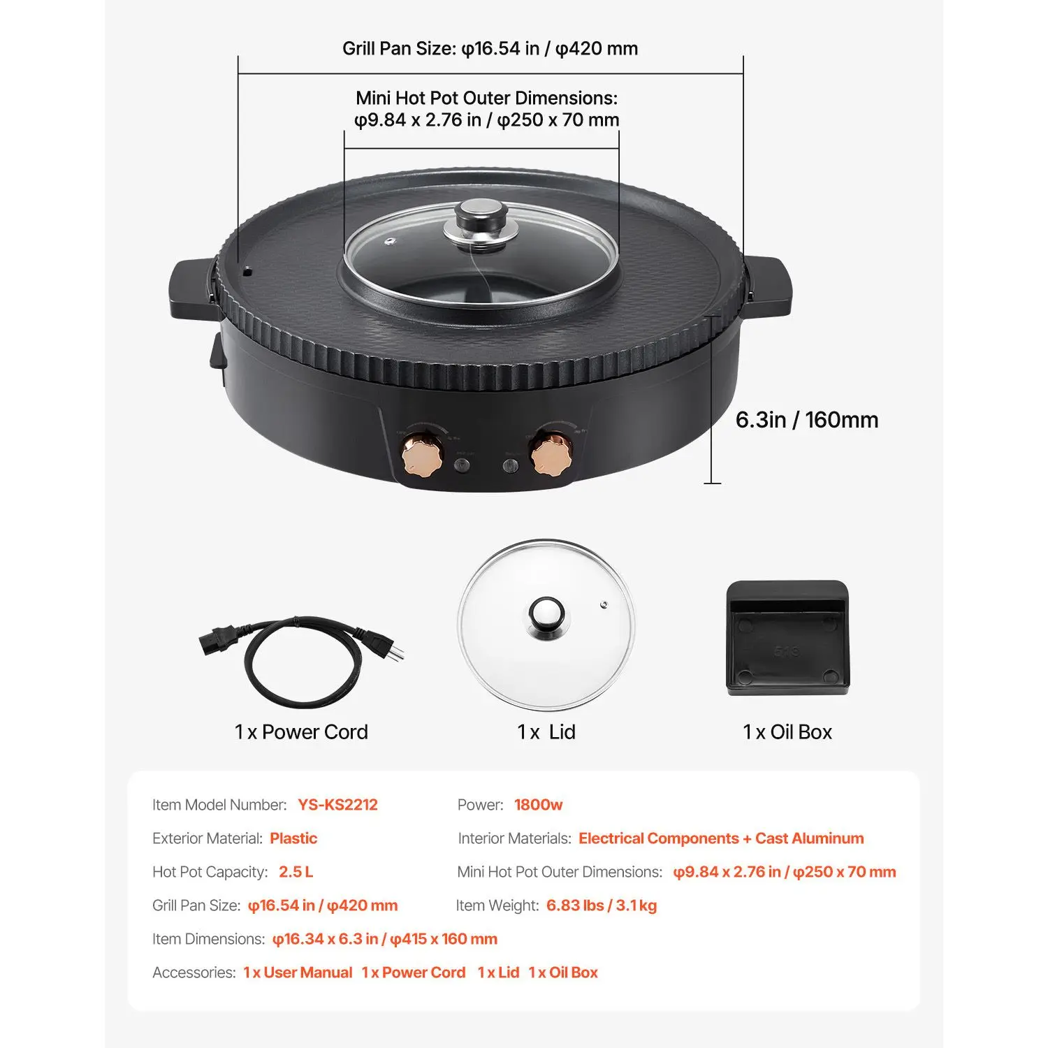Hot Pot with Grill, 1800W 2-in-1 Electric Smokeless Grill and Hot Pot, Korean BBQ Shabu Shabu Hotpot with Separate Dual Temperature Control, Non-stick Pan, for 2-8 People Family Dining