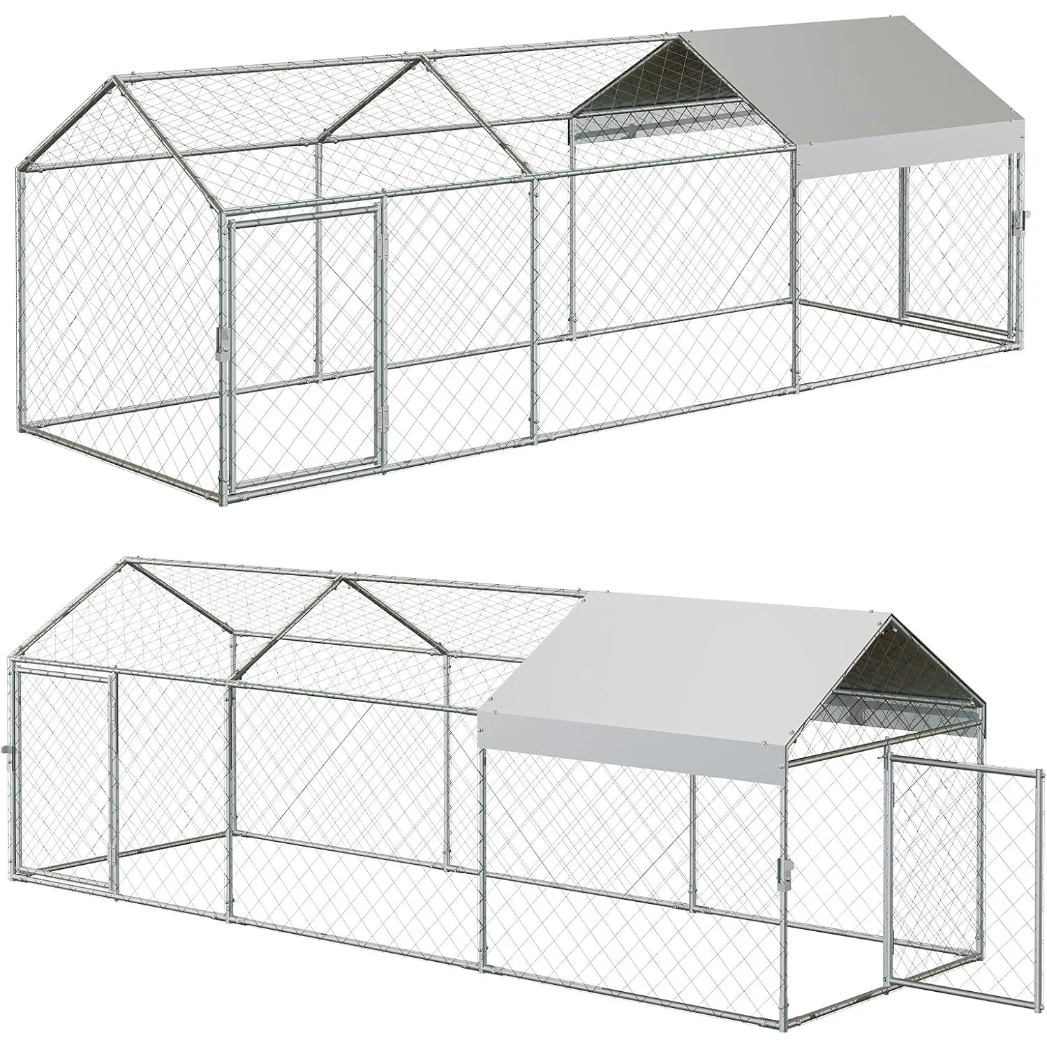 Portable Metal Chicken Coop 120x40x40in Chicken Run For Yard With Anti-UV Waterproof Cover, Poultry Cage For Ducks Rabbits
