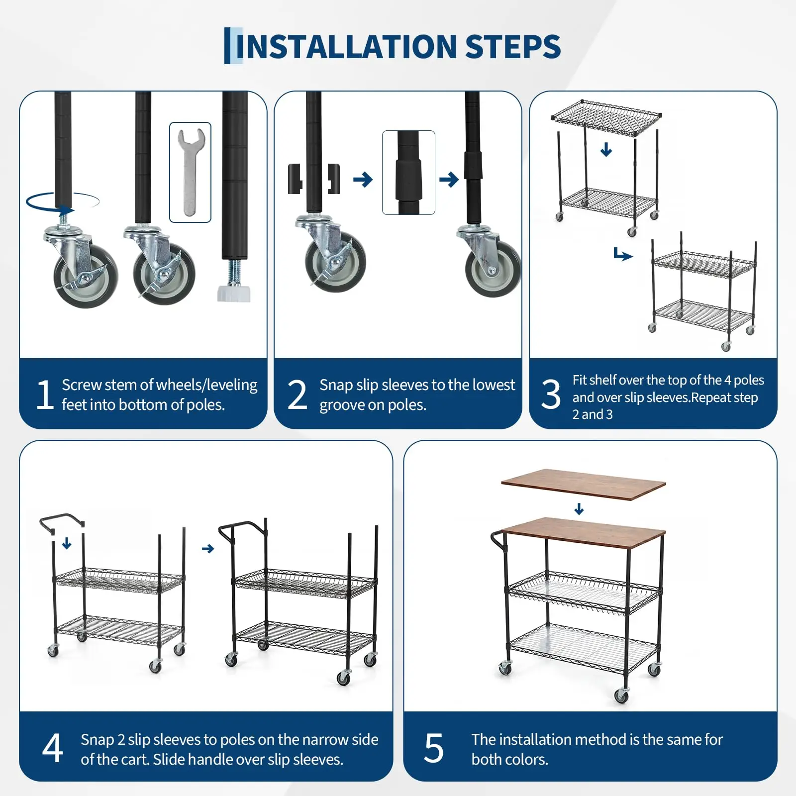 3-Tier Kitchen Island Cart With Wheels, 35.43in Heavy Duty Microwave Stand, Wood Top, Locking Utility Storage Cart For Home Bar