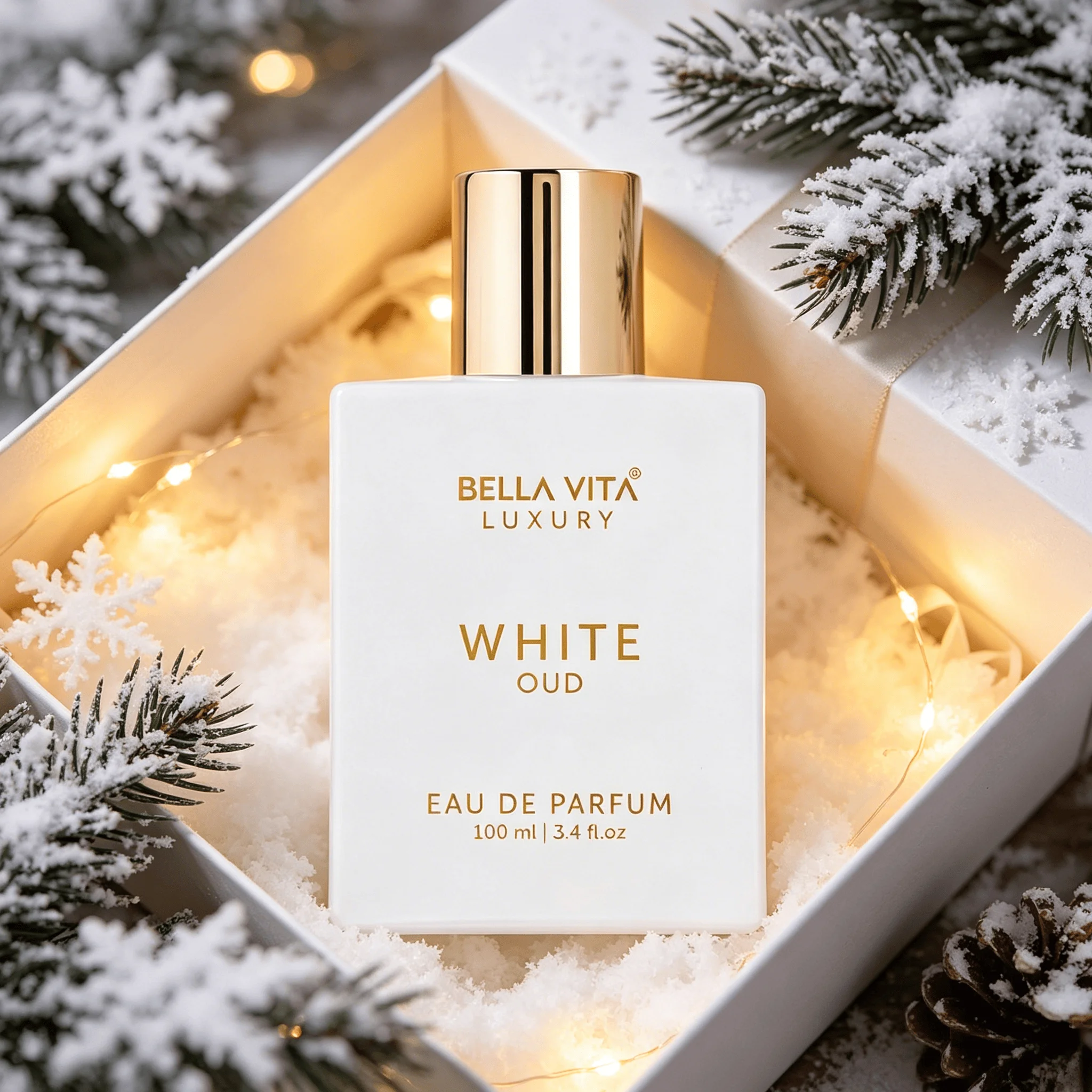 BELLA VITA LUXURY White Oud 100ml Unisex EDP Spray Long Lasting Elegant Oud Woody Cologne White Matte Bottle Holiday Gift Package