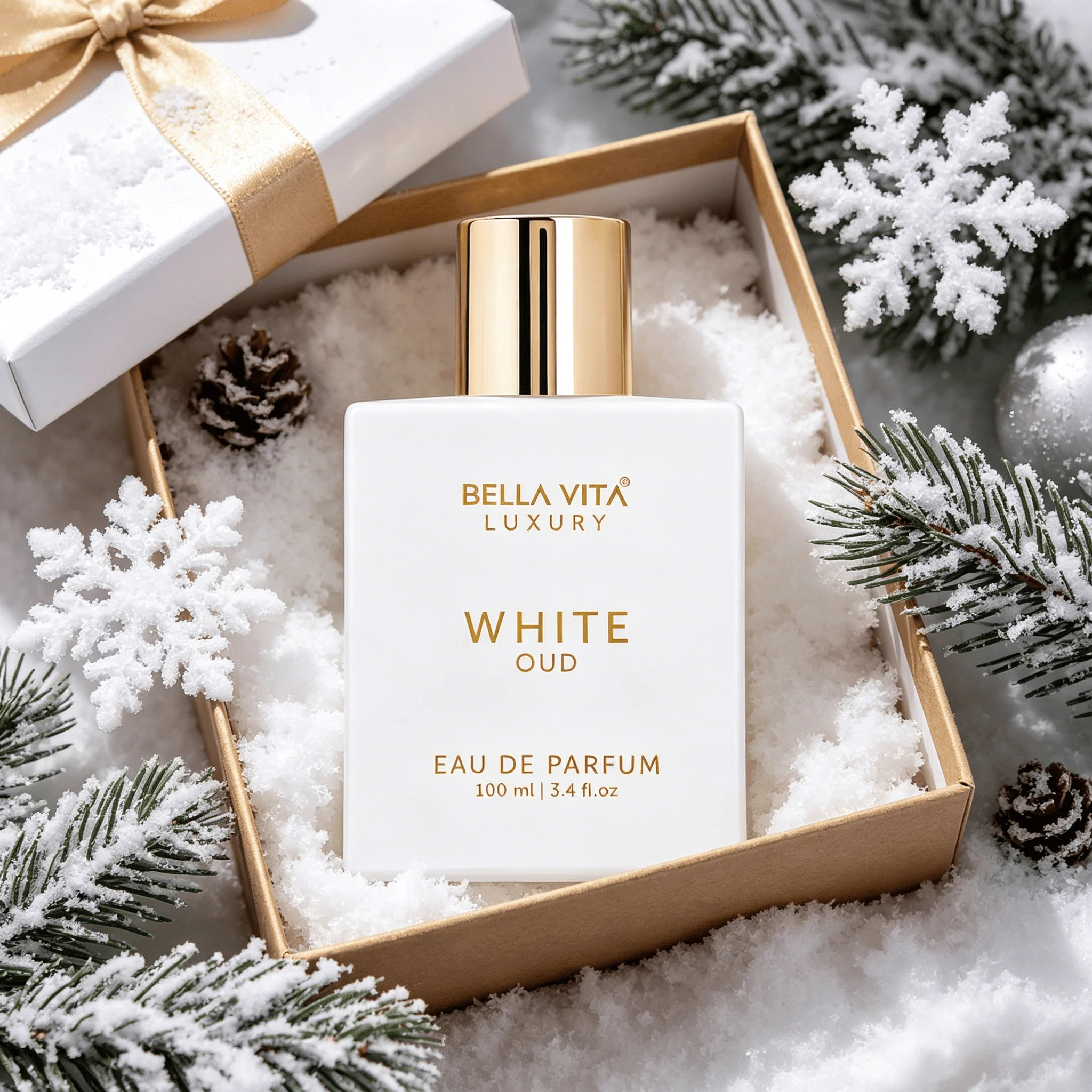 BELLA VITA LUXURY White Oud 100ml Unisex EDP Spray Long Lasting Elegant Oud Woody Cologne White Matte Bottle Holiday Gift Package