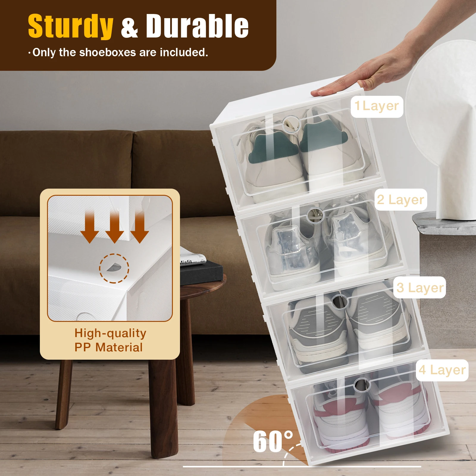 24 Pack Shoe Storage Boxes, Thickened PP+ABS Shoe Organizer with Clear Lid, Round Hole Design, Angel White Foldable & Stackable Dust Proof Box for Home, Doorway, Bedroom
