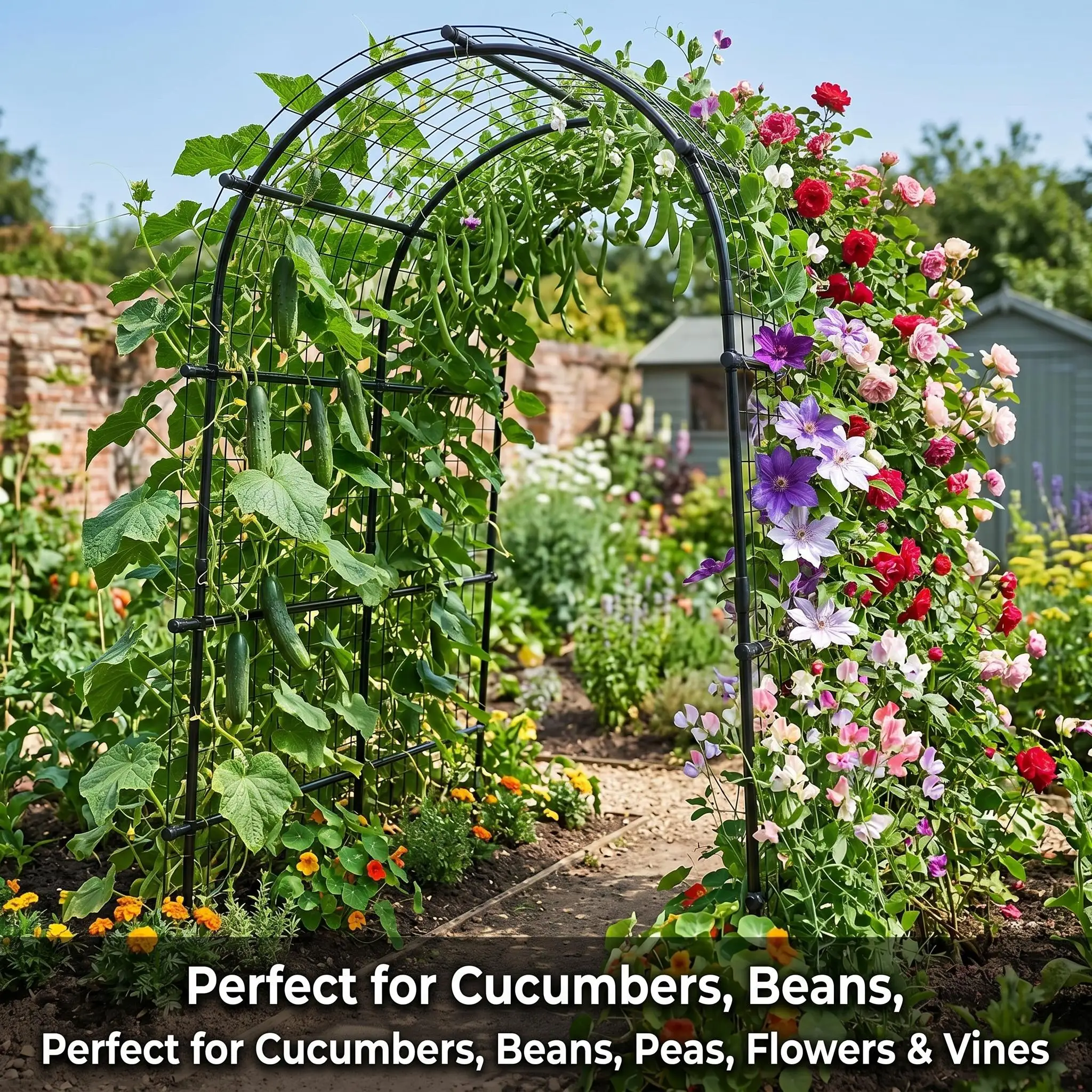 Cucumber Trellis For Raised Bed U-Shape Garden Trellis For Climbing Plants Metal Arch Vegetables Trellis Plant Support For Grape Vine Beans Squash Peas Flower Outdoor