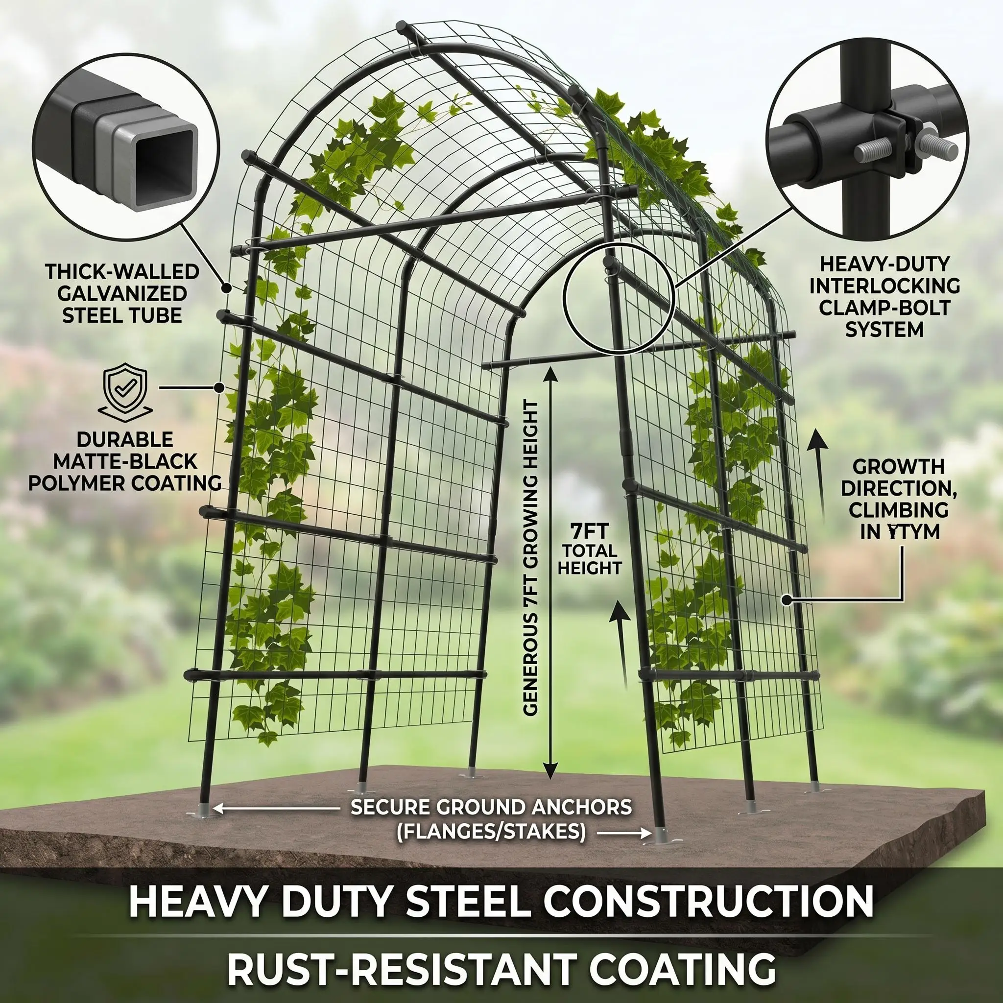 Cucumber Trellis For Raised Bed U-Shape Garden Trellis For Climbing Plants Metal Arch Vegetables Trellis Plant Support For Grape Vine Beans Squash Peas Flower Outdoor