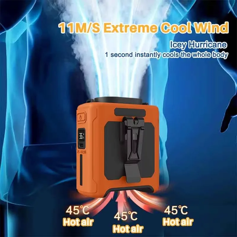 High Speed Waist Hanging Cooling Fan, USB Rechargeable 10000mAh Portable Personal Fan with 5 Levels for Outdoor & Travel