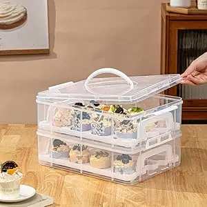 4-Tiers Cupcake Carrier, Cupcake Holder, Cupcake and Brownie Storage Container, Stacking Cupcake Storage Container Store up to 48 Cupcakes