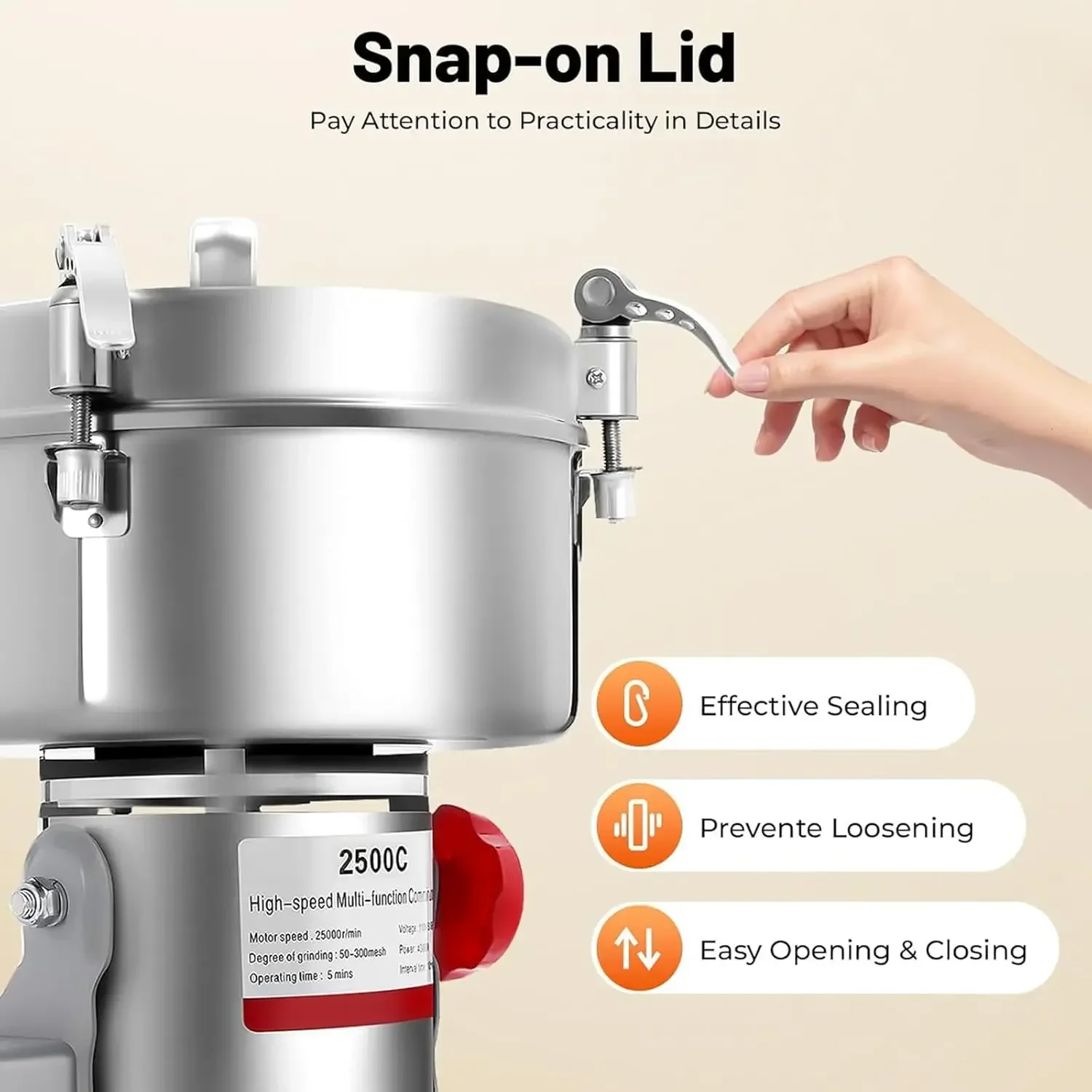 2500g Electric Grain Grinder, Mill 4500W Commercial Spice Grinder, 32000r/min High-speed Grain Spice Herb Dry Grinders, Machine 304 Stainless Steel Powder Machine
