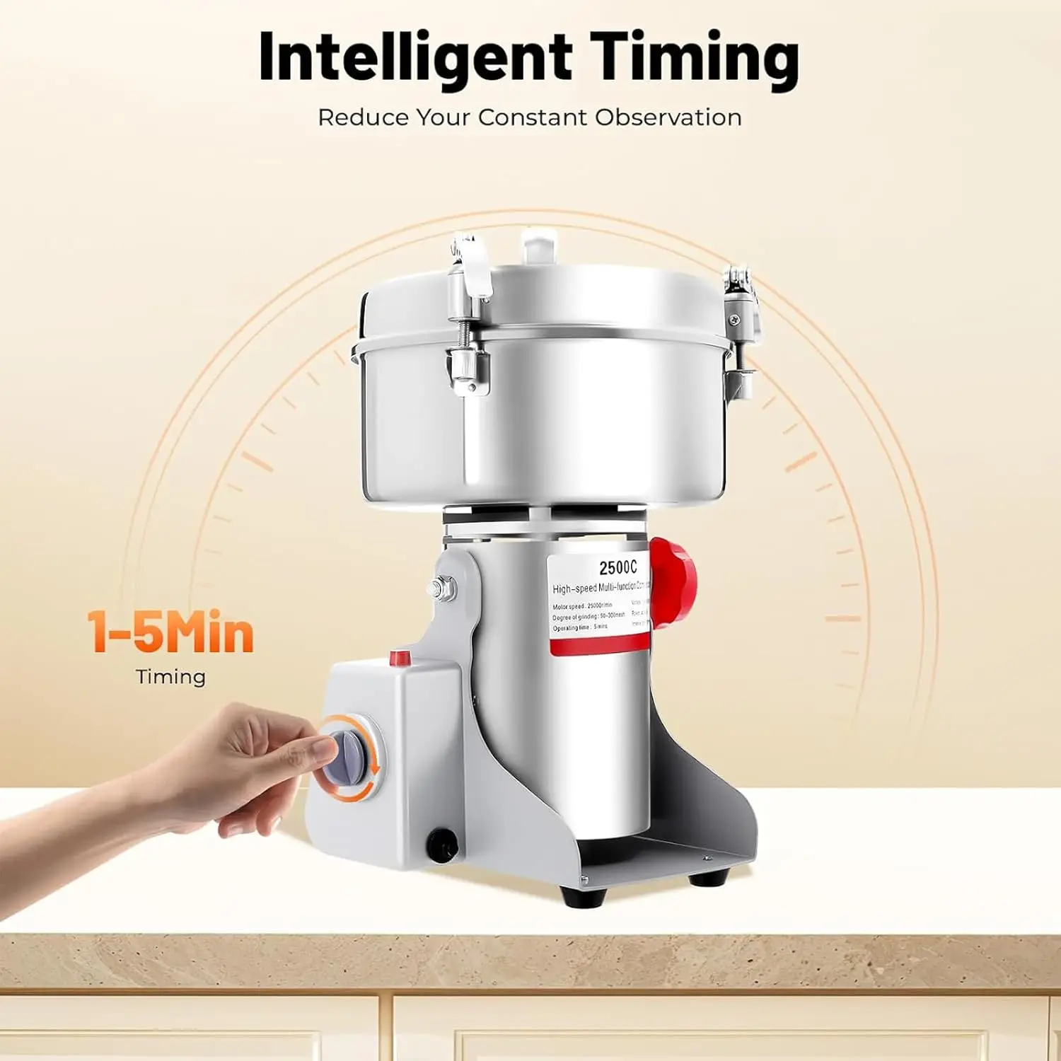 2500g Electric Grain Grinder, Mill 4500W Commercial Spice Grinder, 32000r/min High-speed Grain Spice Herb Dry Grinders, Machine 304 Stainless Steel Powder Machine