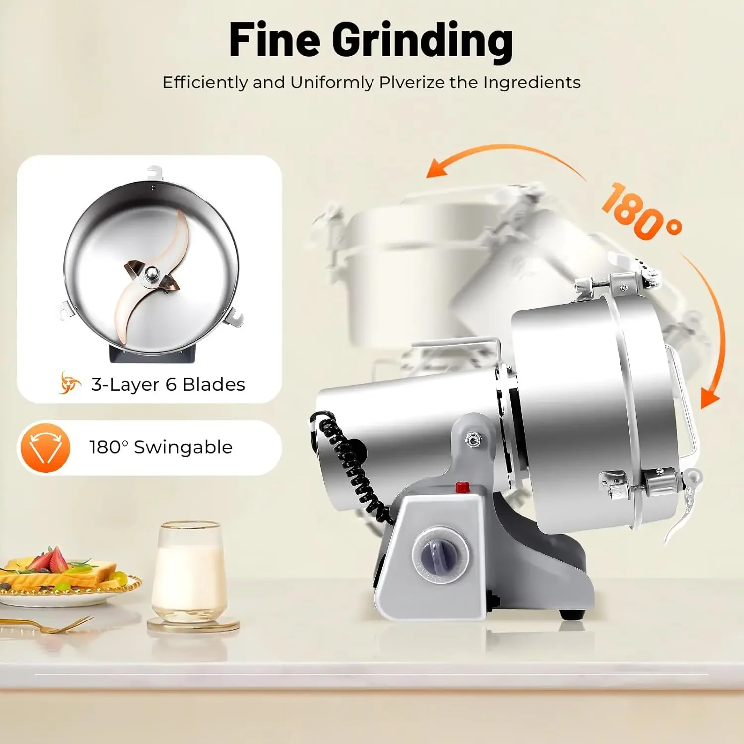 2500g Electric Grain Grinder, Mill 4500W Commercial Spice Grinder, 32000r/min High-speed Grain Spice Herb Dry Grinders, Machine 304 Stainless Steel Powder Machine