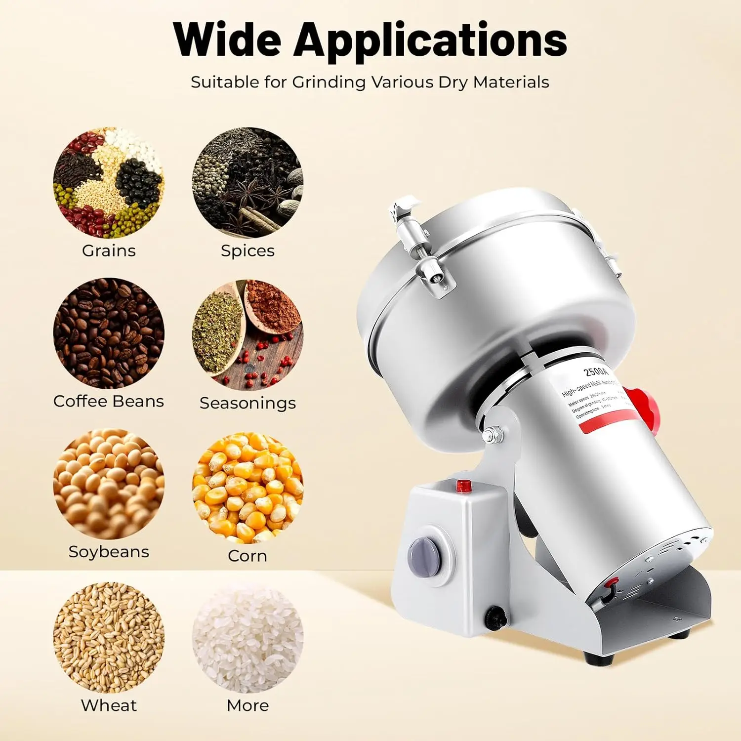2500g Electric Grain Grinder, Mill 4500W Commercial Spice Grinder, 32000r/min High-speed Grain Spice Herb Dry Grinders, Machine 304 Stainless Steel Powder Machine