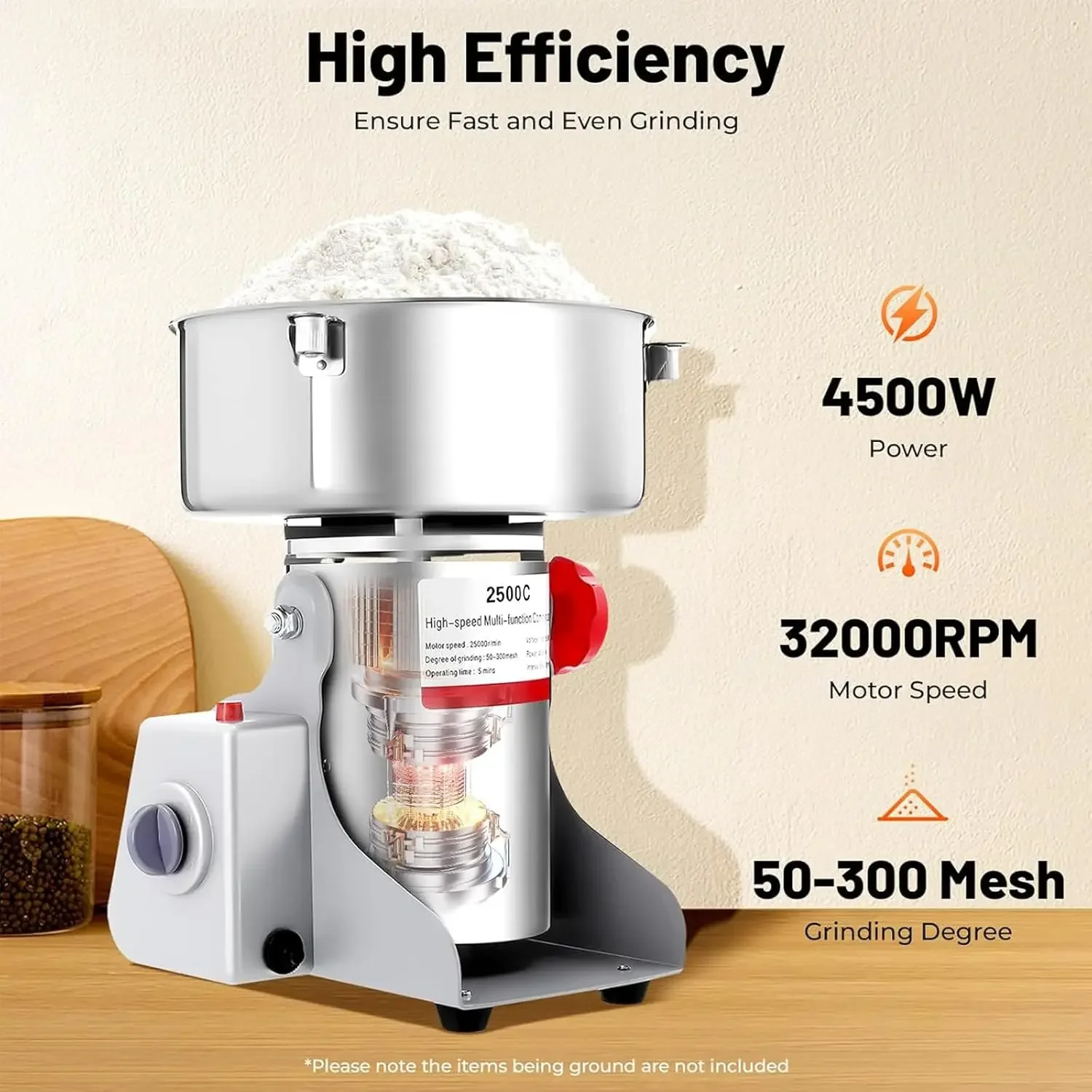 2500g Electric Grain Grinder, Mill 4500W Commercial Spice Grinder, 32000r/min High-speed Grain Spice Herb Dry Grinders, Machine 304 Stainless Steel Powder Machine