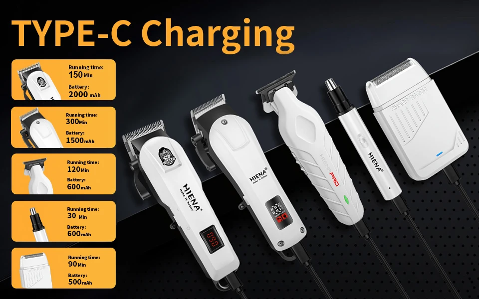 HIENA PRO 2/5Pcs Professional Hair Clippers Kit Rechargeable Hair Trimmer Men's Electric Ear and Nose Hair Trimmer Grooming Kit, Rechargeable Electric Razor, 4 Piece Set, US Local Ship