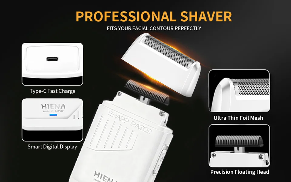 HIENA PRO 2/5Pcs Professional Hair Clippers Kit Rechargeable Hair Trimmer Men's Electric Ear and Nose Hair Trimmer Grooming Kit, Rechargeable Electric Razor, 4 Piece Set, US Local Ship
