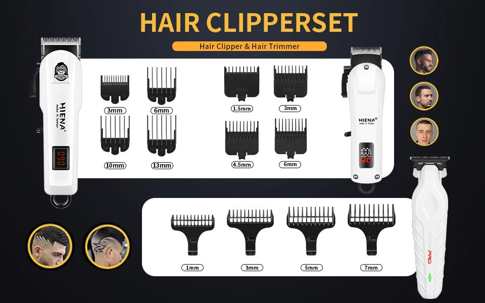 HIENA PRO 2/5Pcs Professional Hair Clippers Kit Rechargeable Hair Trimmer Men's Electric Ear and Nose Hair Trimmer Grooming Kit, Rechargeable Electric Razor, 4 Piece Set, US Local Ship