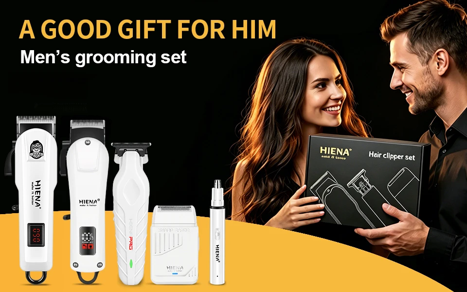 HIENA PRO 2/5Pcs Professional Hair Clippers Kit Rechargeable Hair Trimmer Men's Electric Ear and Nose Hair Trimmer Grooming Kit, Rechargeable Electric Razor, 4 Piece Set, US Local Ship